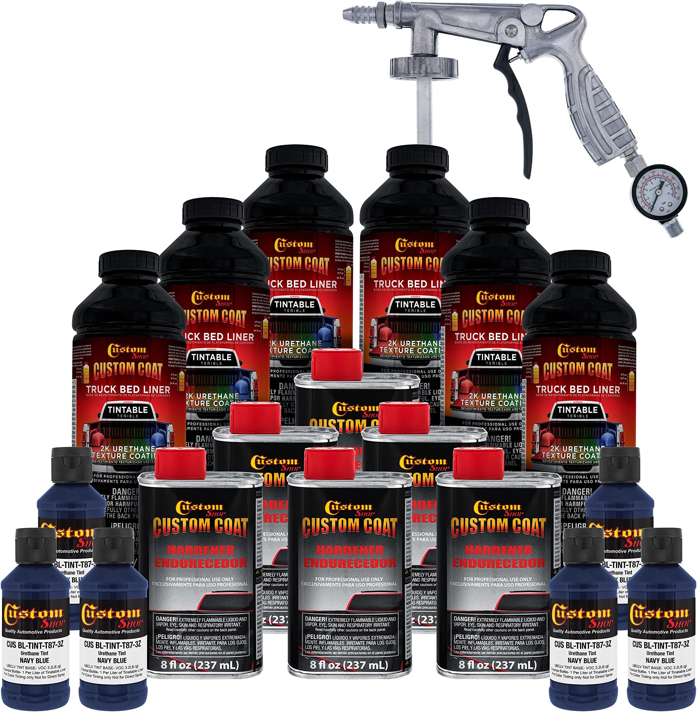 Custom Coat Federal Standard Color # 35048 Navy Blue Urethane Spray-On Truck Bed Liner, 1.5 Gallon Kit with Spray Gun and Regulator - Durable Textured Protective Coating - Car Auto
