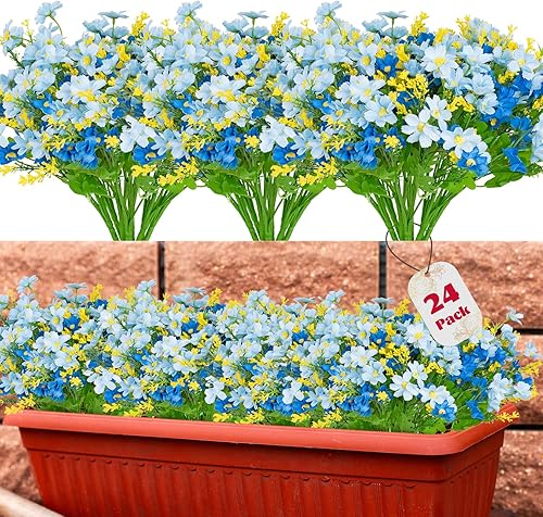 12 flores artificiales artificiales para decoración, decoración de primavera y verano, resistente a los rayos UV, no se decolora, flores falsas para