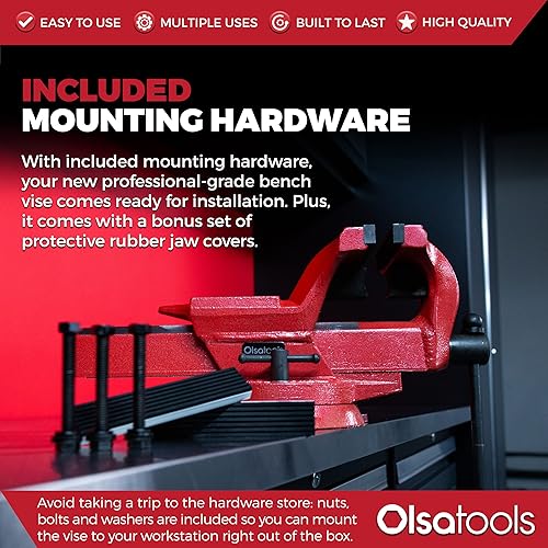 Miniatura 2 de Olsa Tools Tornillo de banco de 5 pulgadas  Base giratoria de 360  Fuerza de sujeción de 7,700 libras  Acero forjado  Banco de tornillo de banco de