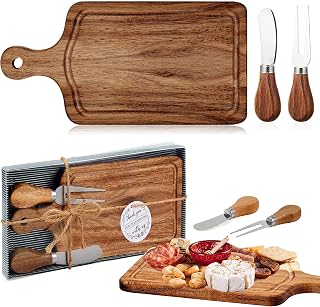 Ziliny Acacia Wood Cheese Board Gift Set with Knife Fork Tags Box - Bridal Baby Shower Wedding Party Favors