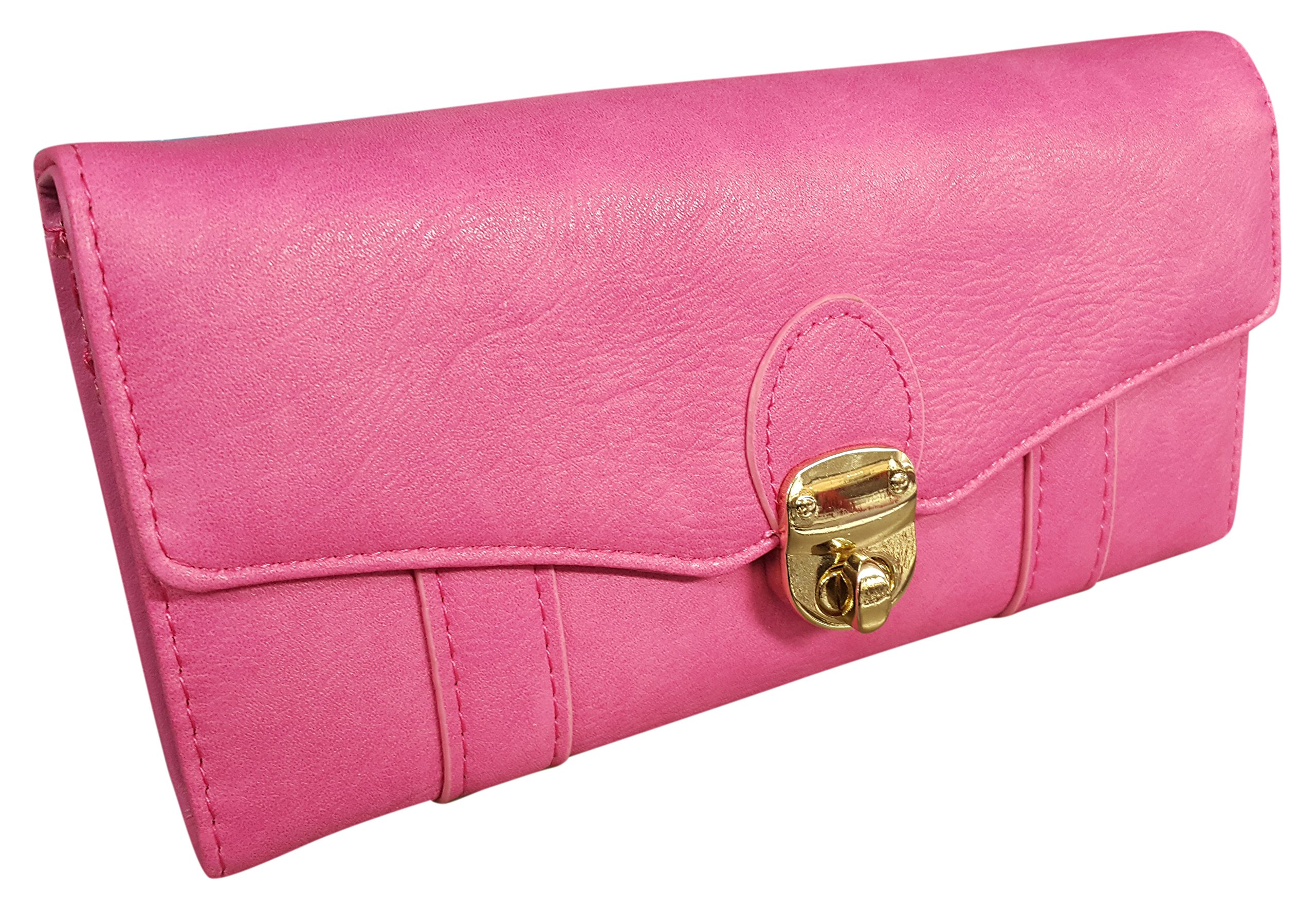 Eye Catch Women's Pink Faux Leather Twist Lock Purse Multi Credit Card Coin Wallet