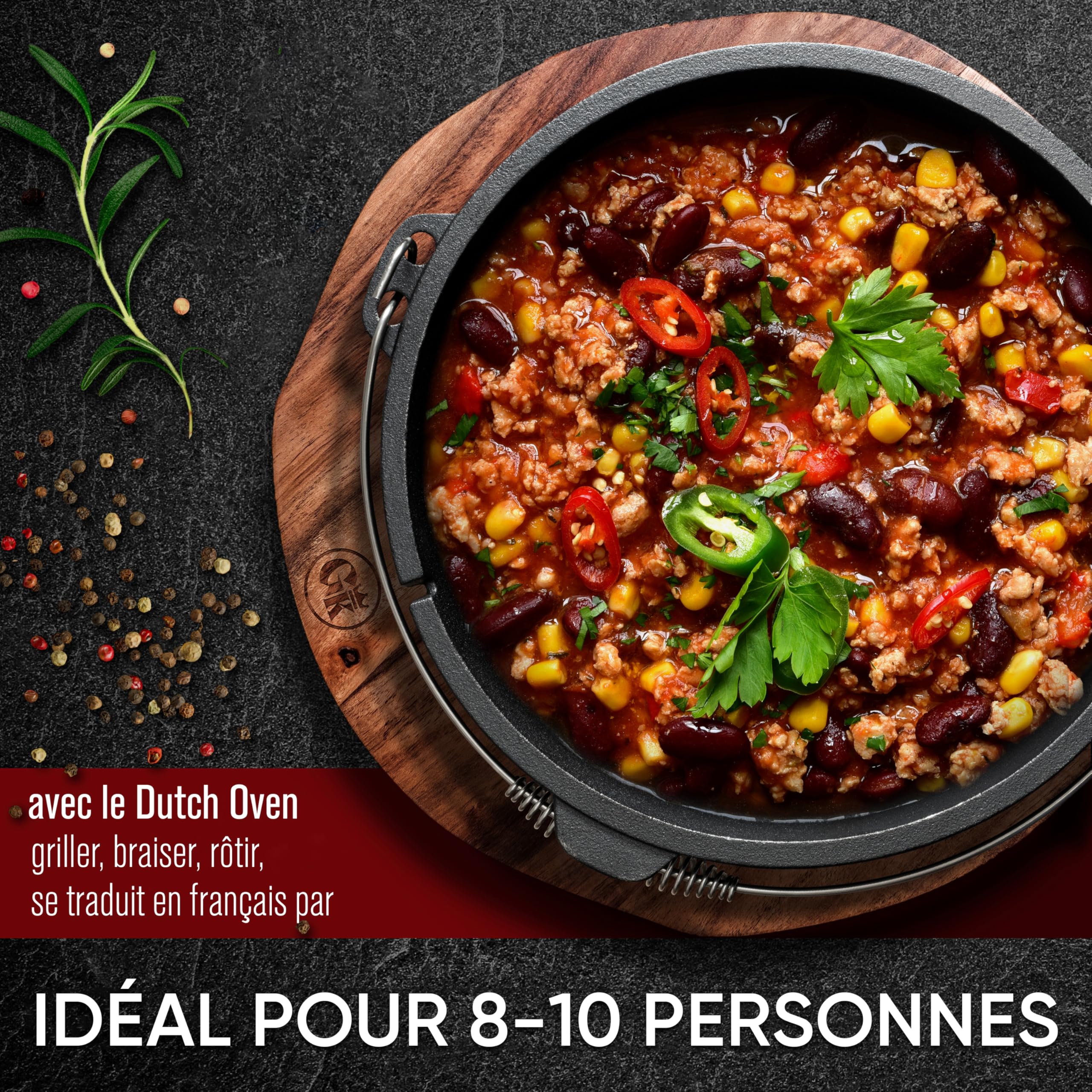 GUSSKÖNIG Ensemble Dutch Oven [12L] - Cocotte en fonte déjà assaisonnée avec levier de couvercle pratique et pieds