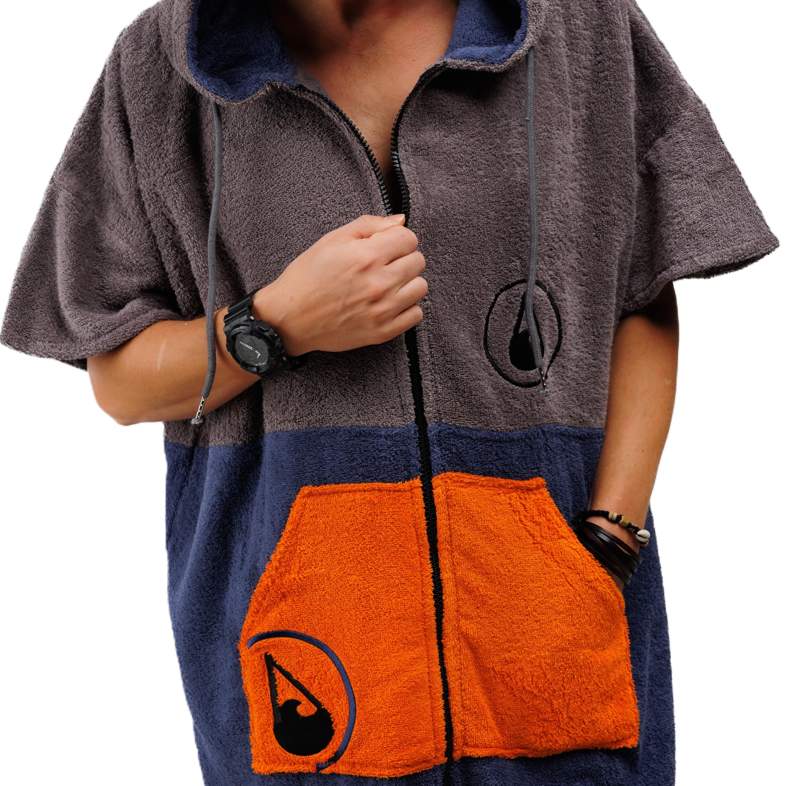 WAVE HAWAII Zip-Poncho da surf per corpi da 170 – 200 cm, 100% cotone ecologico, in velluto, per nuoto, spiaggia, surf, poncho da doccia, per adulti