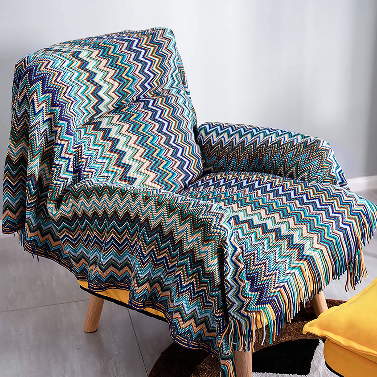 LumiSyne Gestrickte Decke Mit Quaste Hahnentritt Boho Kariert Kuscheldecke Strickdecke Tagesdecke Überwurf Couchdecke Dekorative Decke Für Sofa Bett 180x240cm