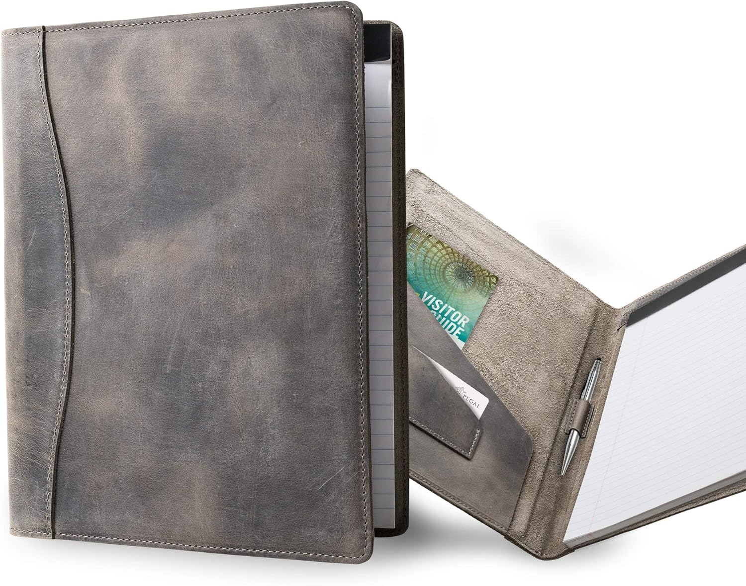 PEGAI Padfolio Legal Pad Folder Organizer | Interview Legal Document Organizer with Business Card Holder | Personalized Leather Full Size 9"x12" Portfolio Binder | Marshall (Rock Gray)