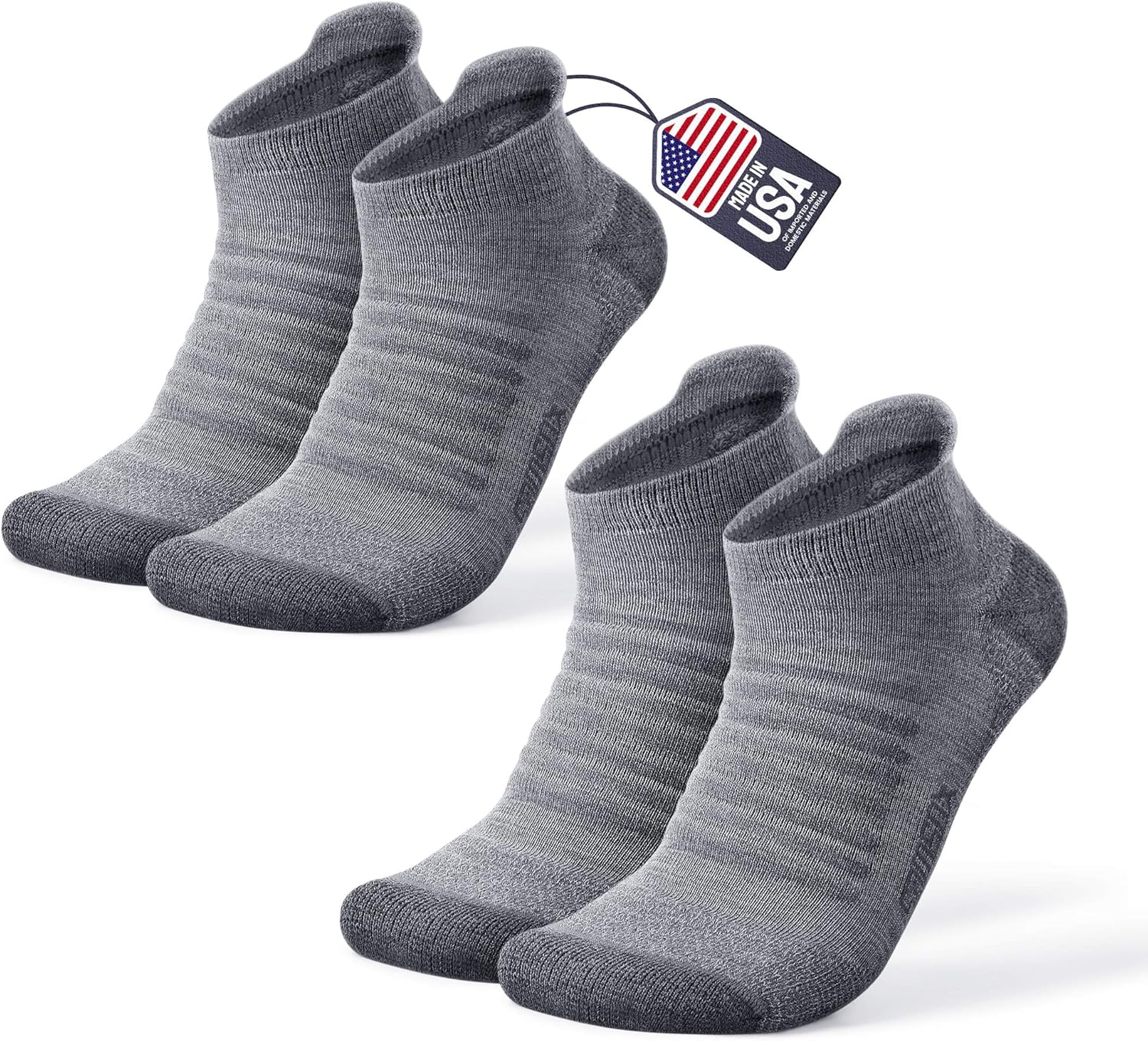 SAMSOX 2-Pair Merino Wool Running Socks, Made in USA Cushioned Athletic Socks for Men & Women (Charleston Low-Cut)