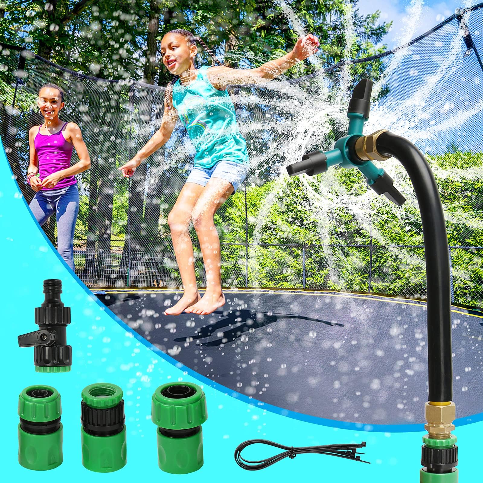 Eloptop Outdoor Trampoline Waterpark Sprinkler Trampoline Water Sprinkler Fit All Water Pipes Trampoline Accessories Games for Kids and Adults Summer Activities Fun Games in Garden Backyard