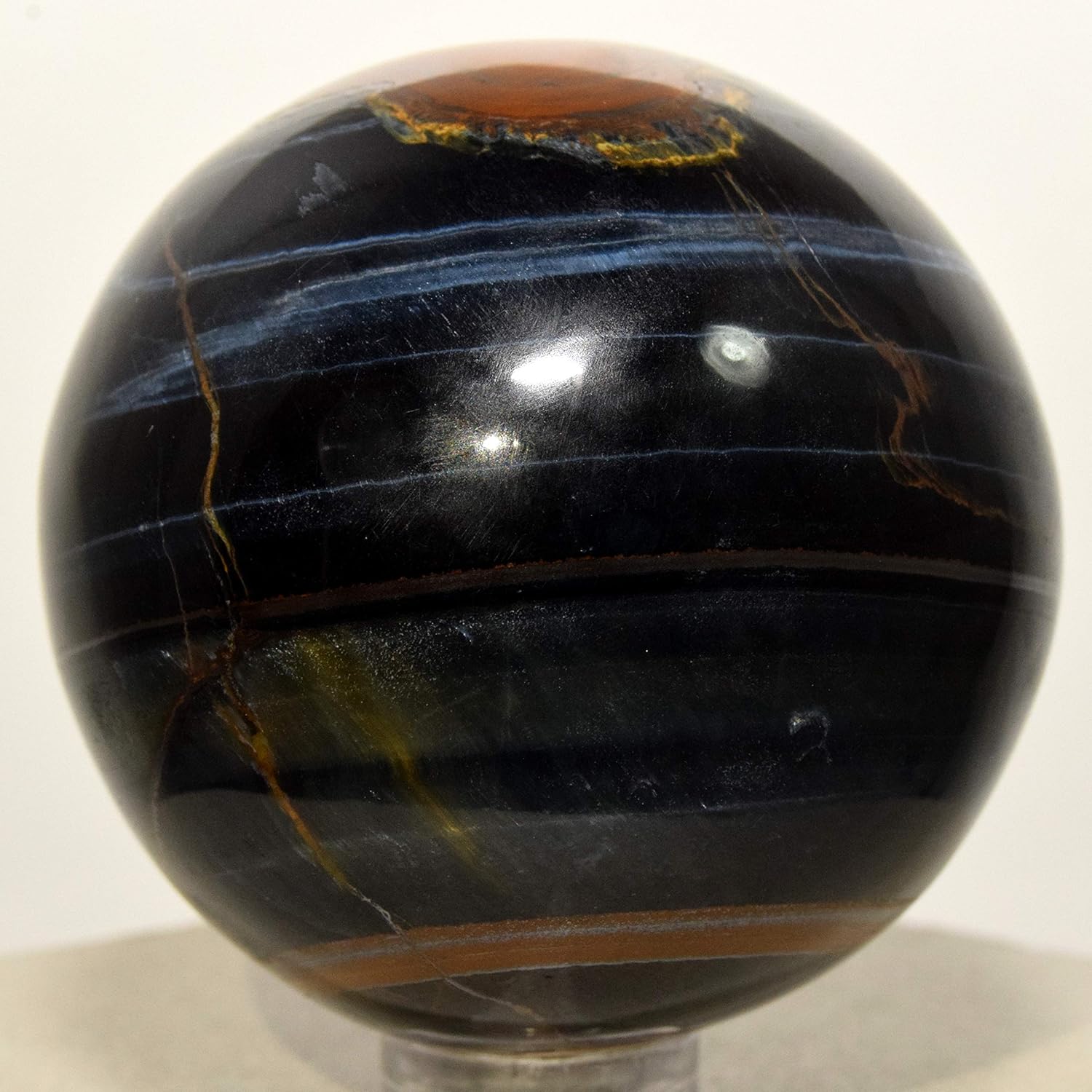 2" Blue Yellow Tiger's Eye Sphere Polished Natural Quartz Chatoyant Ball Crystal Hawk's Eye Mineral Stone - Africa + Stand