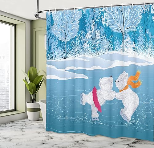 Miniatura 90 de Ambesonne Cortina de ducha de Navidad, estilo retro, palabras de deseos de Navidad con forma de árbol con adornos, juego de decoración de baño de