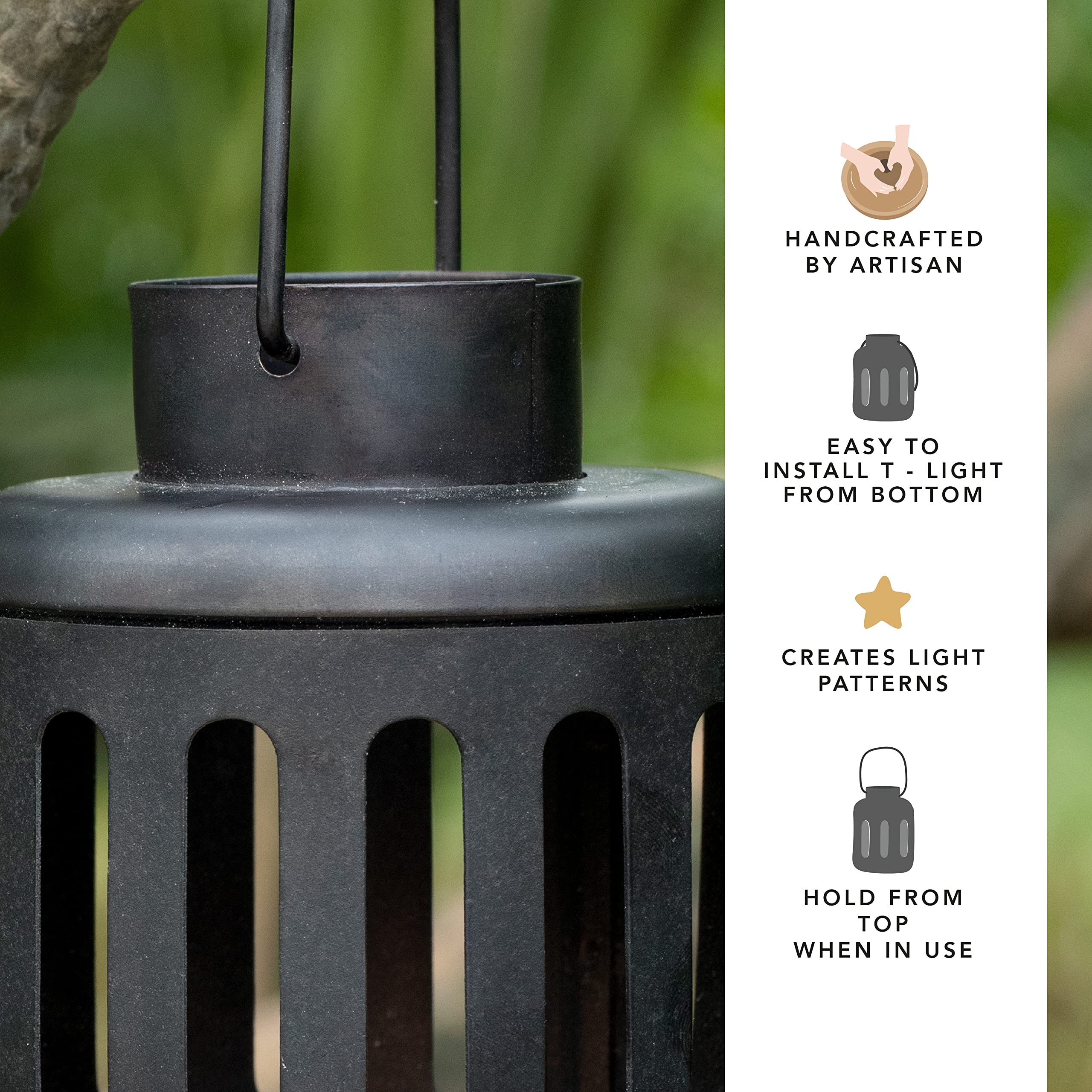 Ellementry Kuma Metal Round Lantern with Tealight- Set of 2, Hanging Lamp for Home Décor, Candle Holder Stands for Balcony & Garden, Aesthetic Lalten for Christmas Décor & Gifts 1