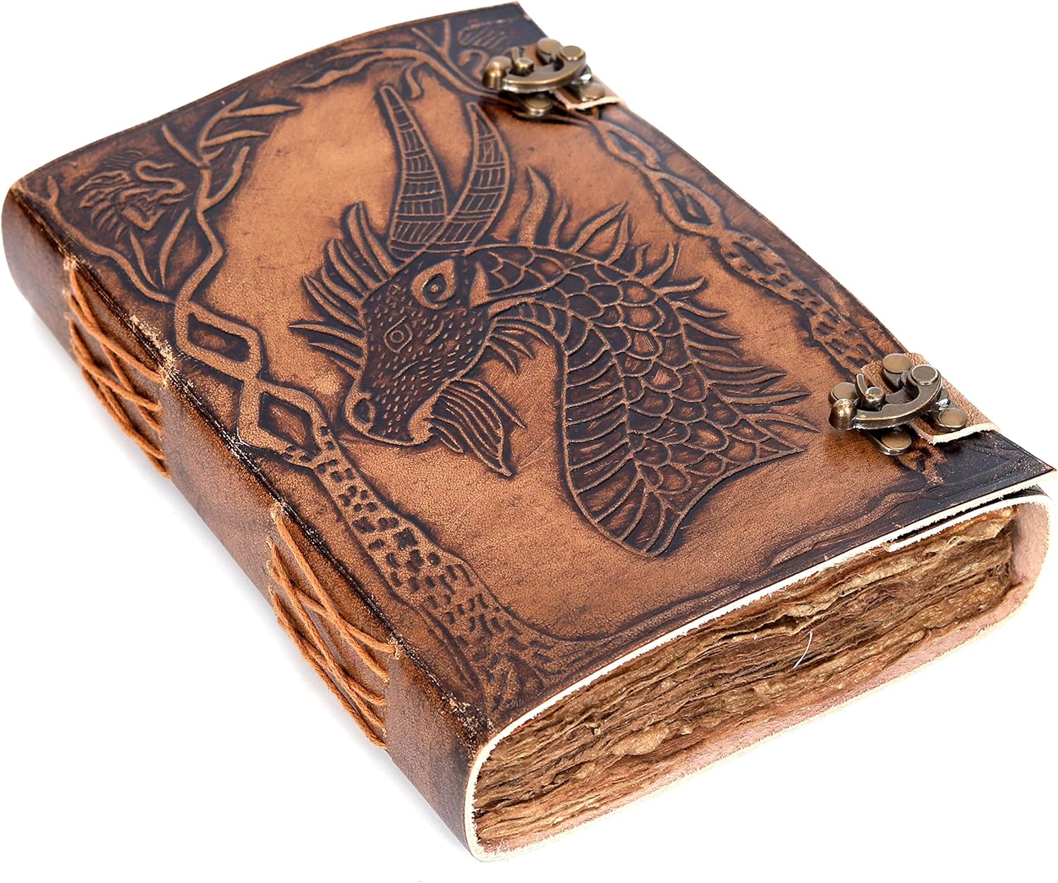 Vintage Journal, Vintage Dragon Journal Leather, 200 Deckle Edge Handmade Paper, Leather Journal, Leather Notebook, Leatrher Sketchbook, Dragon Journal for Women, Dragon Journal Leather (10 x 7 Inch,
