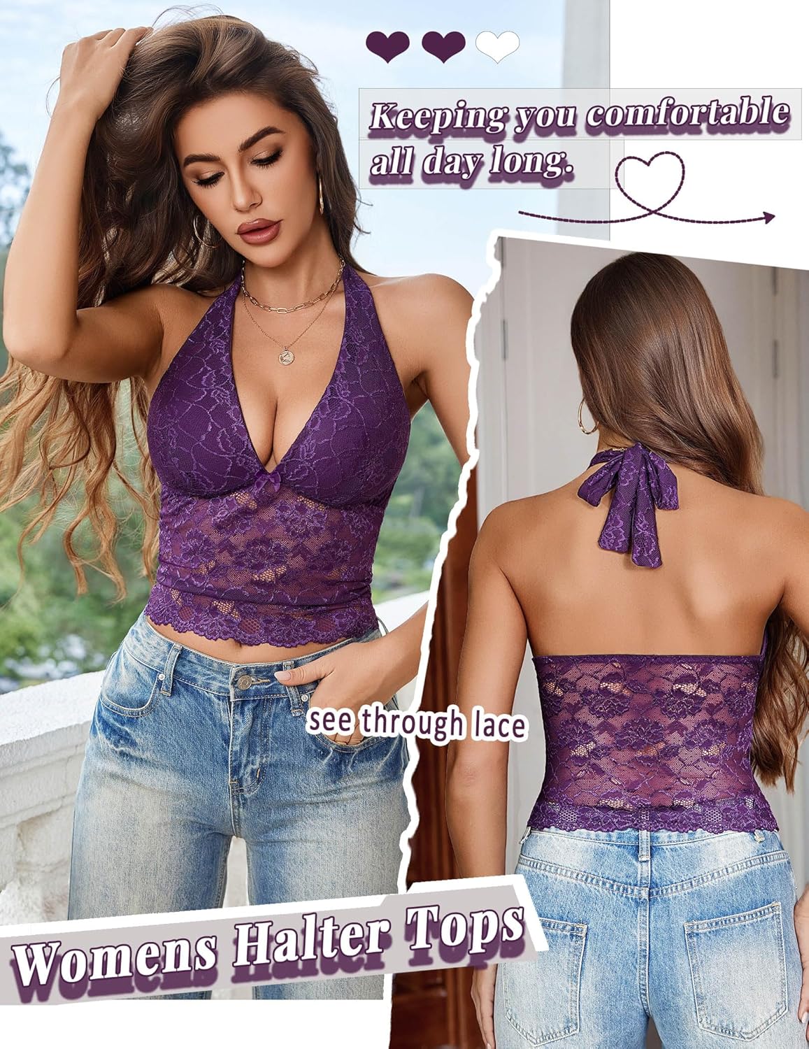 Avidlove Lace Tops for Women Sexy V Neck Halter Top Womens Tank Tops Going Out Concert Y2k Crop Tops S-XXL - Image 6
