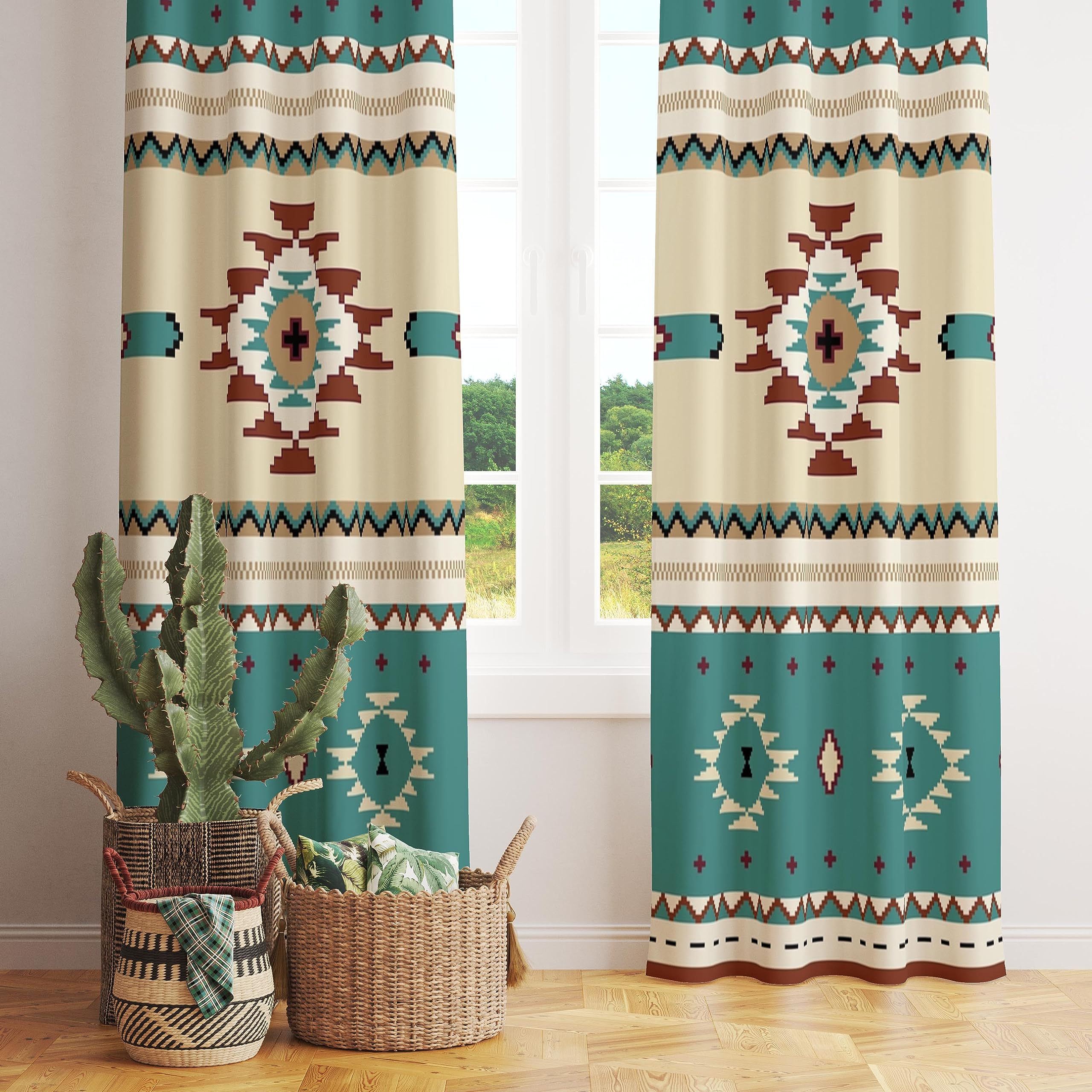 Amazon｜ネイティブアメリカン アステカカーテン 窓用 レトロ