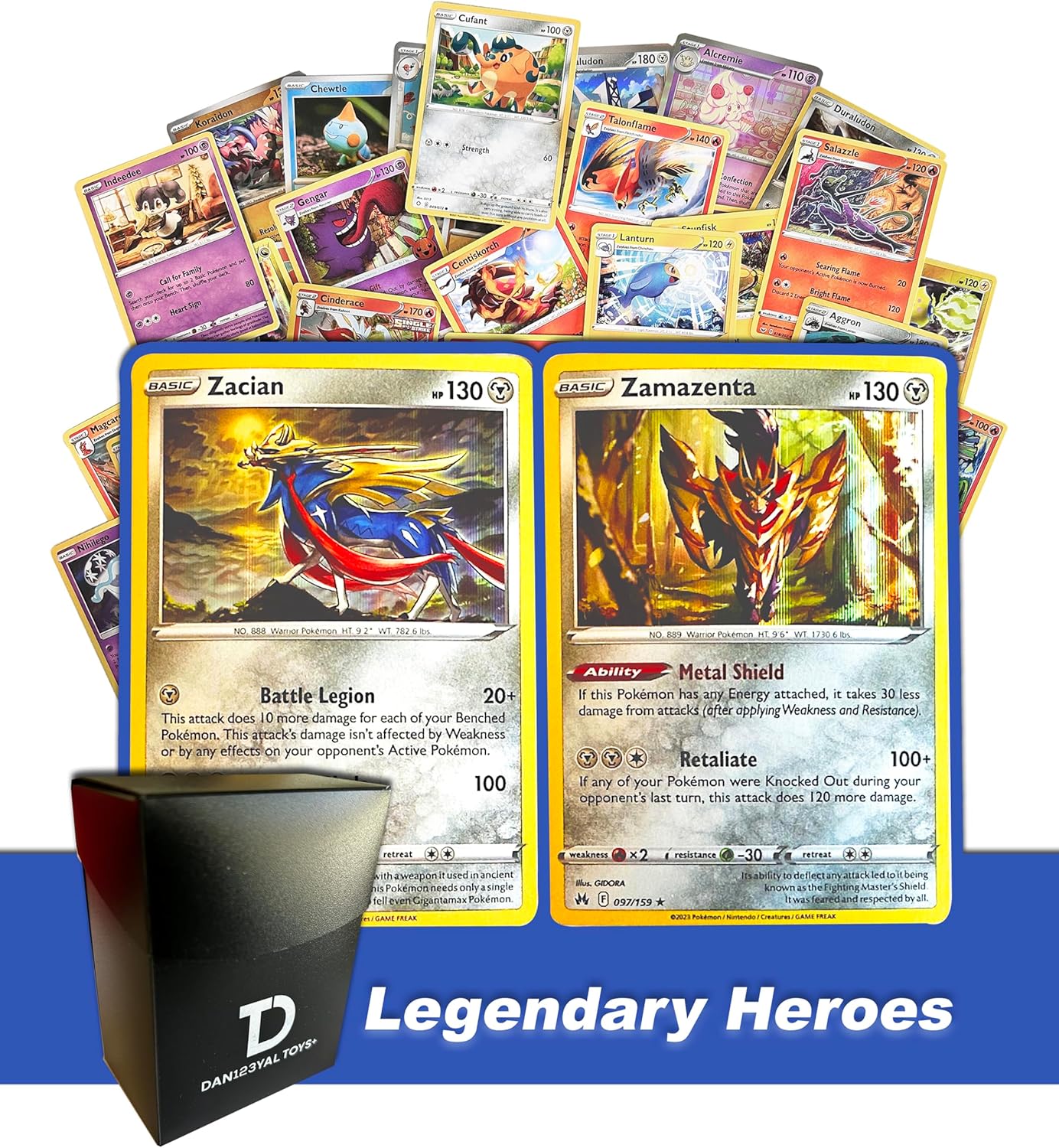 Legendary Heroes Pokémon Compatible TCG Random Assortment Bundle || Guaranteed Legendary Heroes Duo + 6 Holographic Cards + 6 High HP Cards + Dan123yal Deck Box