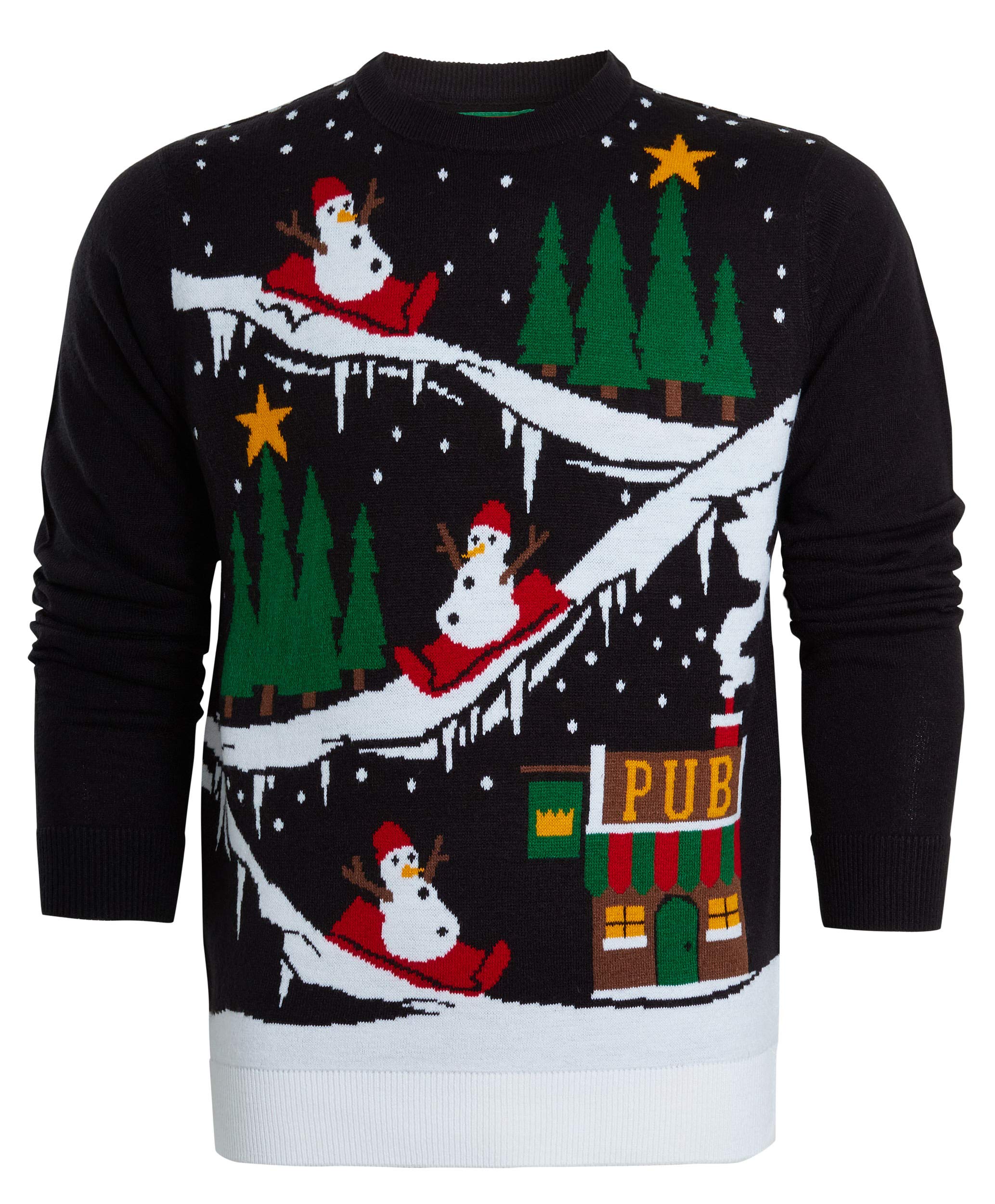 Shelikes Men's Pub-Black Christmas Jumper Ugly Sweatshirts Novelty Knitwear Top Long Sleeve Sweaters | Xmas Jumpers | Santa Sweatshirt | Festive Sweater