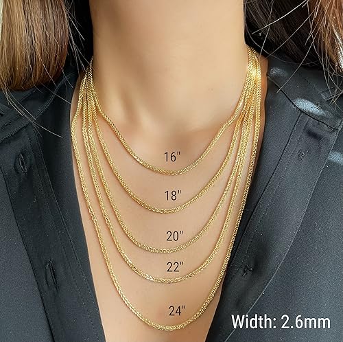 Miniatura 4 de Cadena cuadrada de trigo de oro de 10 quilates y 14 quilates de 0.067 in, 0.087 in, 0.102 in, 0.126 in, 0.154 in, 0.177 in, cadenas de oro real