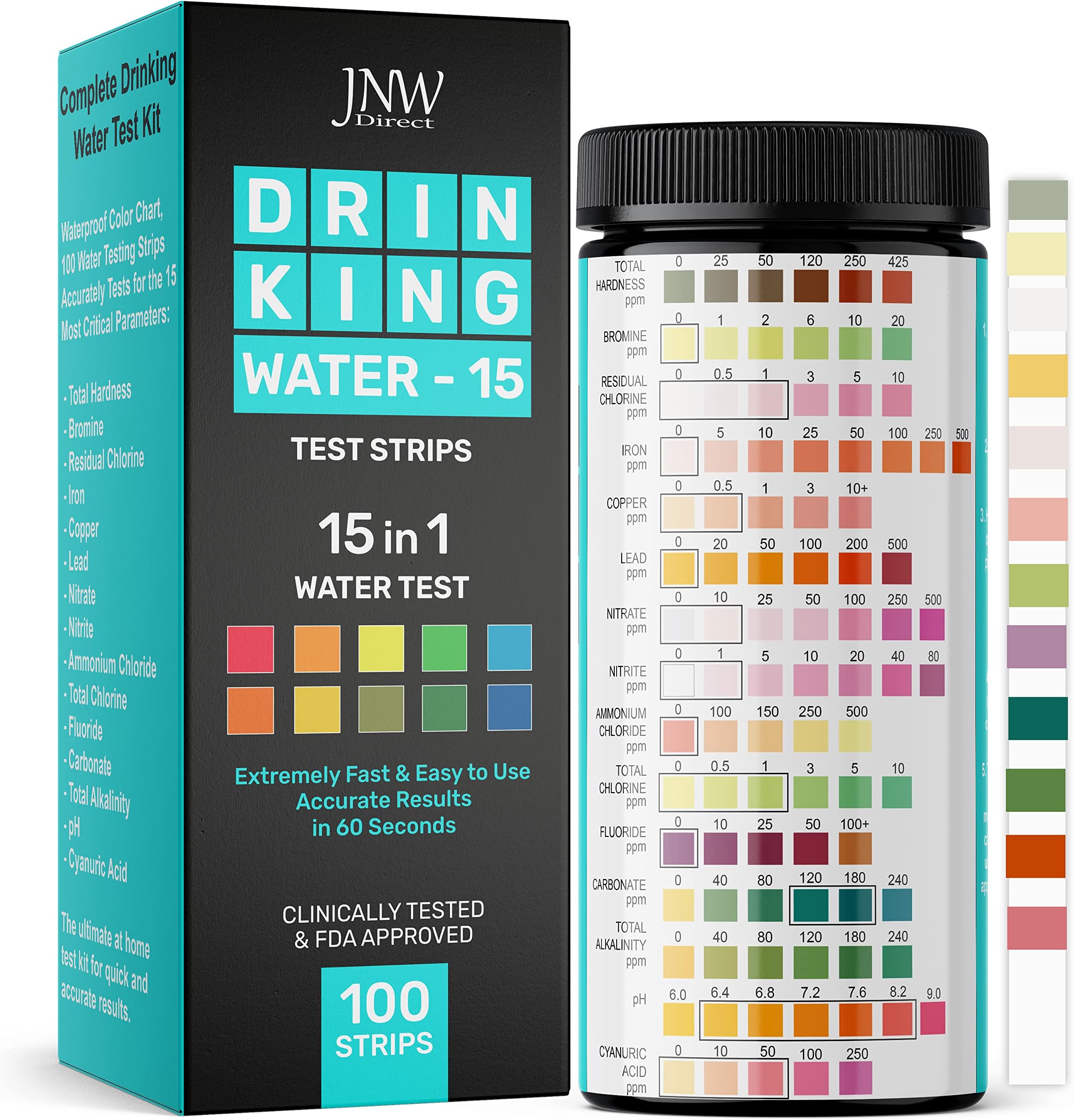 JNW Direct 9 in 1 Drinking Water Test Strips, Best Kit for Accurate Water Quality Testing at Home, 150 Strips MEGA PACK, Easy to Read & Instant Results