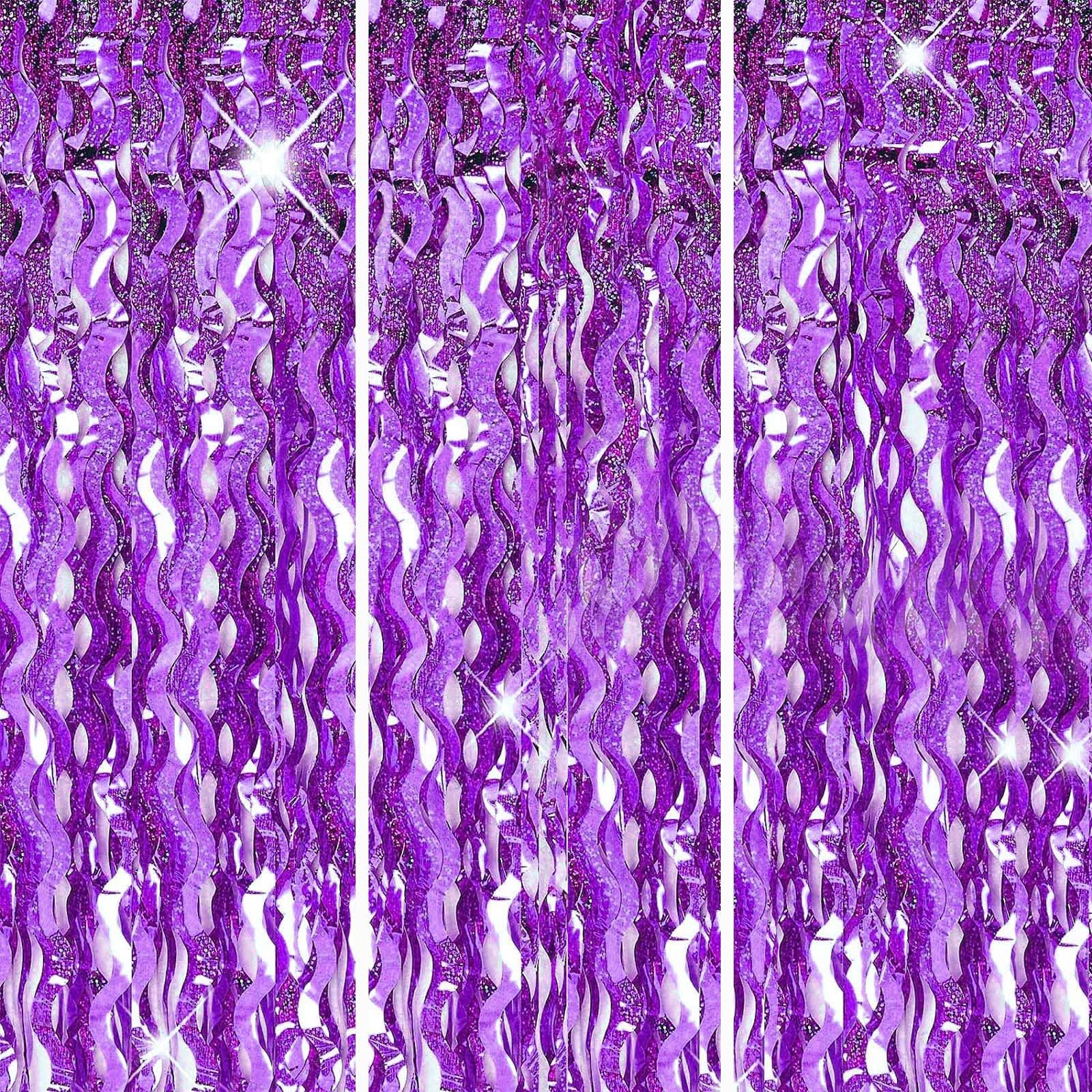 3pcs 3.2ft x 6.5ft Tinsel Curtain Decorations,Purple Wavy Tinsel Foil Fringe Curtains Streamers Backdrop for Girls Lady Birthday Baby Shower Mermaid Unicorn Fairy Princess Theme Party Supplies