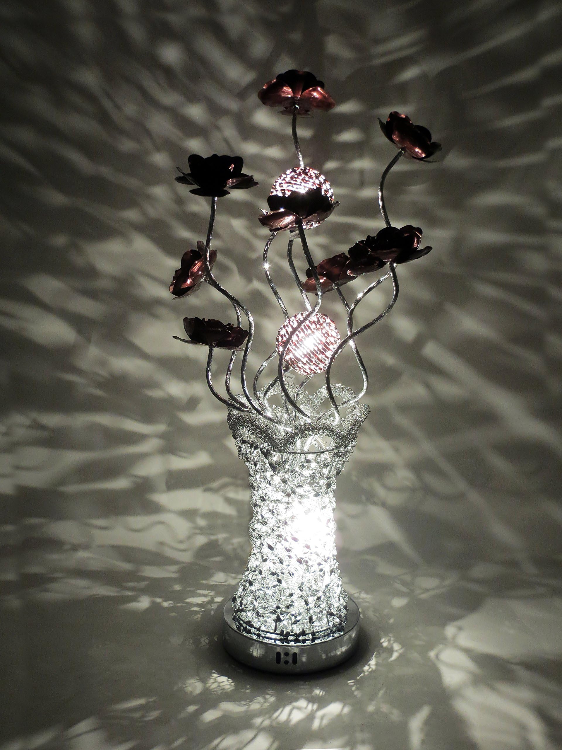 Silver Woven Wire Aluminium Metal Table Lamp Bloomed Copper Coffee Brown Flowers