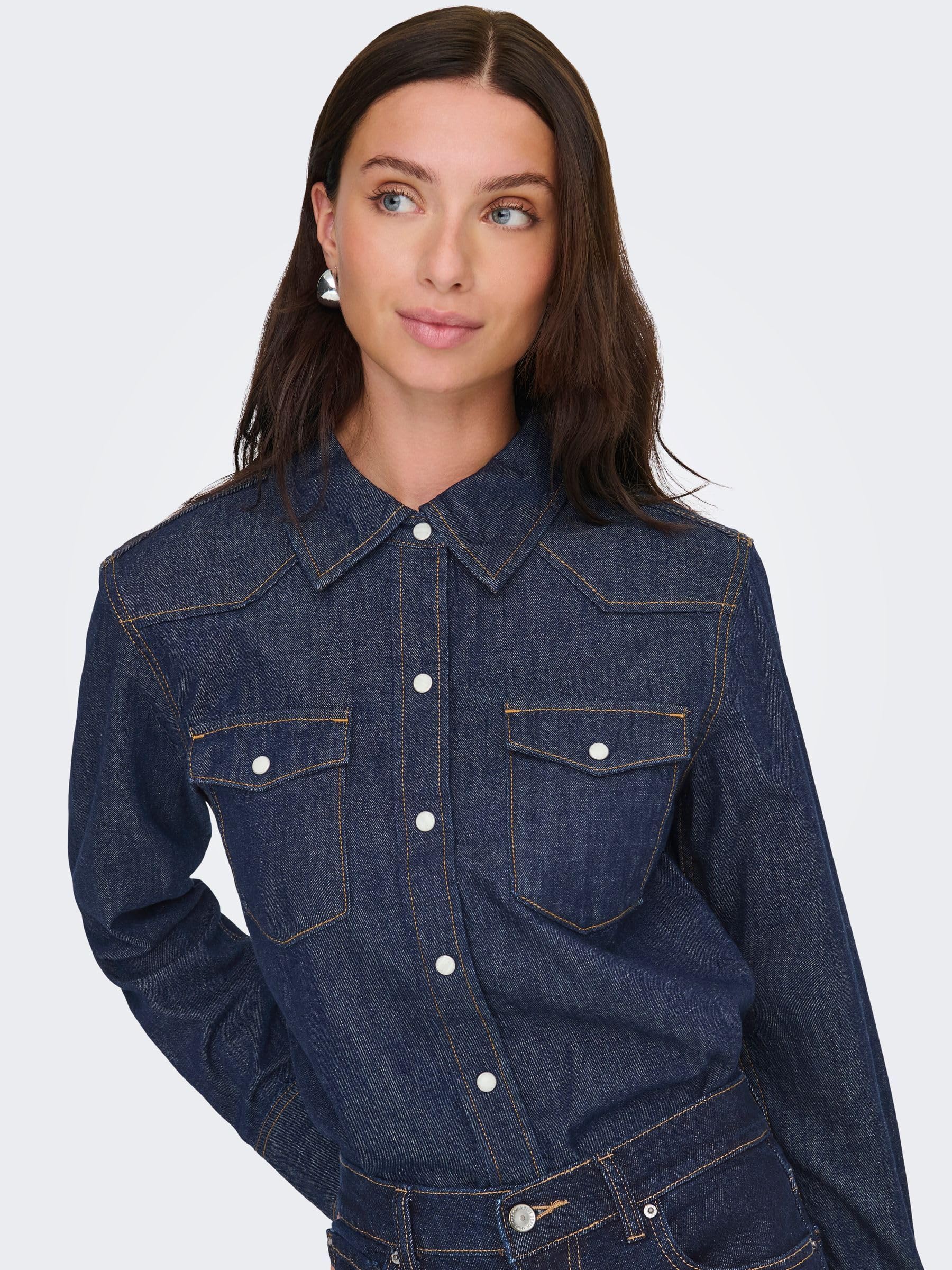 ONLY Shirt Onlcharlize LS DNM-Maglietta AKM Noos Donna