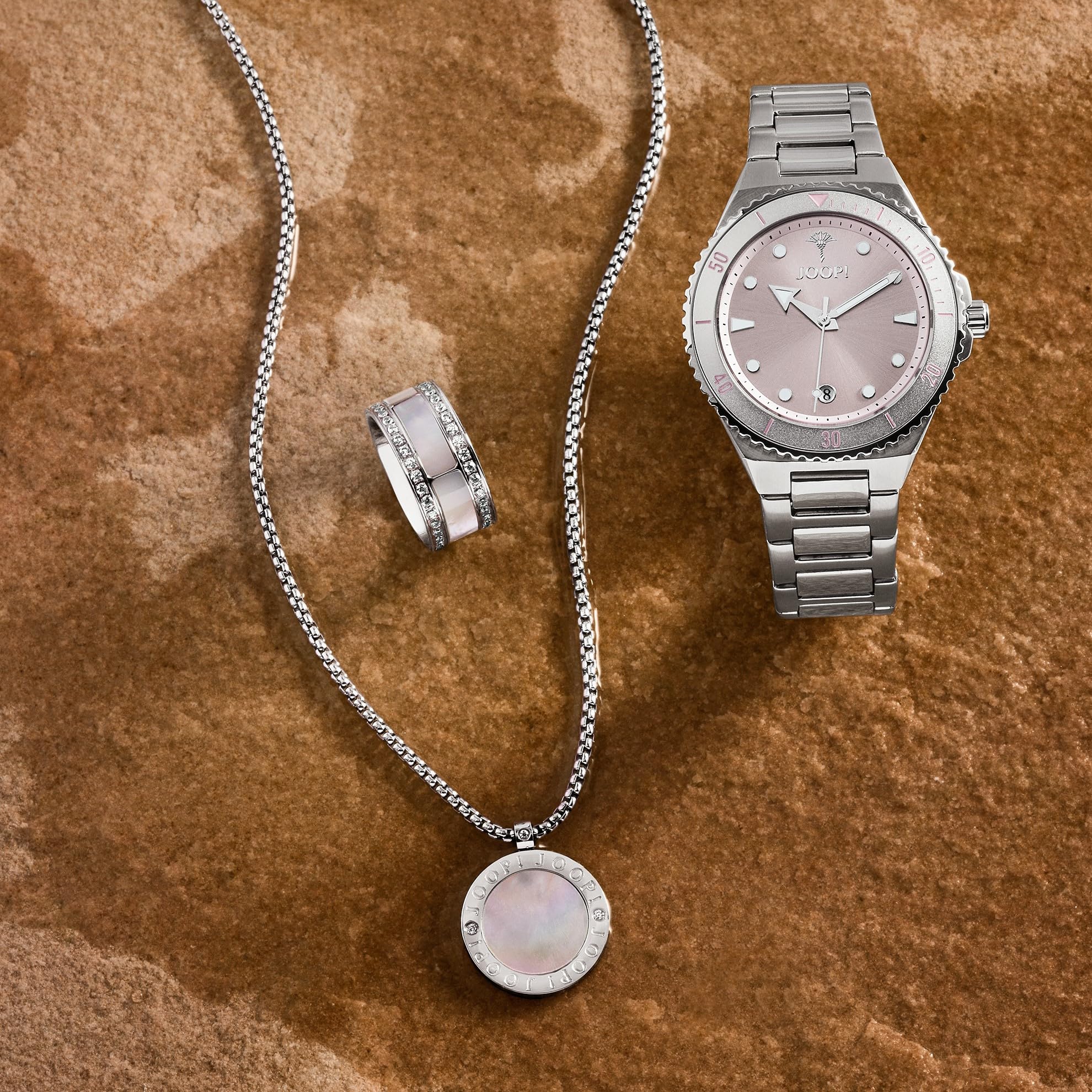 JOOP! Ring Edelstahl Perlmutt Damen Ringe, mit Zirkonia synth., Weiß, Kommt in Schmuck Geschenk Box
