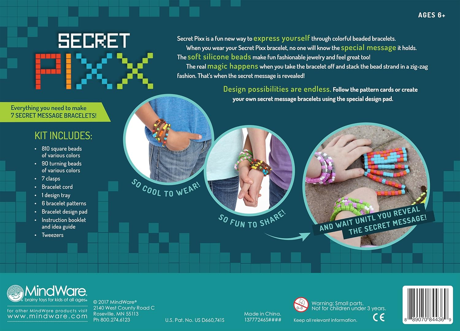 MindWare Secret Pixx Message in A Bracelet, Makes 7 Silicone Bead Bracelets