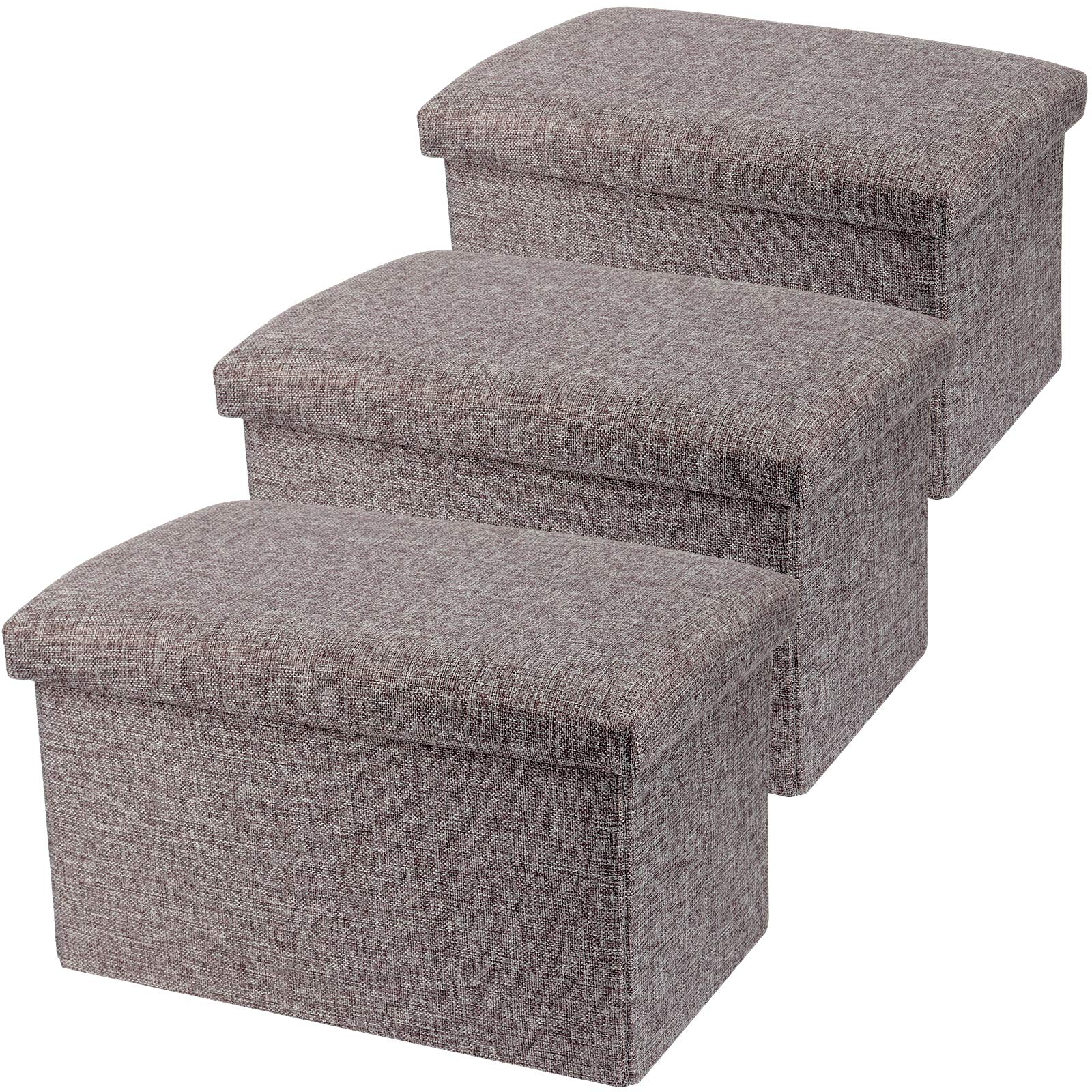 3 Pack 15.2 x 9 x 9.4 Inches Folding Storage Ottoman, Rectangle Footrest Seat, Multifunctional Foot Stool for Living Room, Office, Traveling, Fishing, Camping