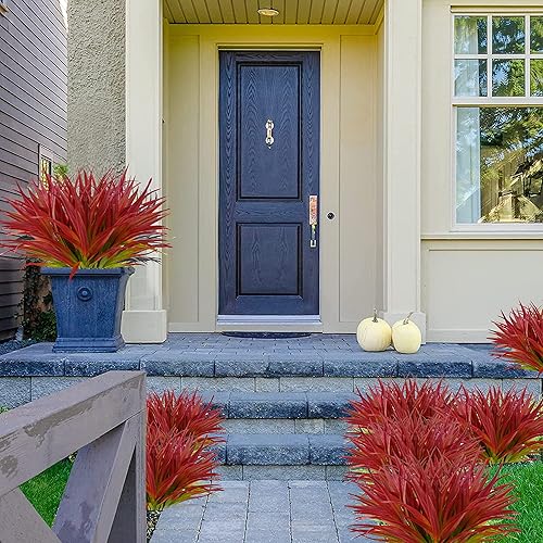 Miniatura 6 de AUMVEYI 8 piezas de plantas falsas para exteriores, resistentes a los rayos UV, plantas de hierba alta artificial, flores tropicales sintéticas,