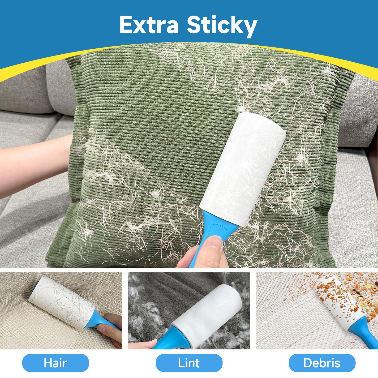 Swihauk 600 Sheets Extra Sticky Lint Rollers for Pet Hair, Easy Spiral Tear Lint Roller for Clothes with Ergonomic Handle, Multipurpose Lint Remover for Furniture, Carpet, Car Seat - image 3