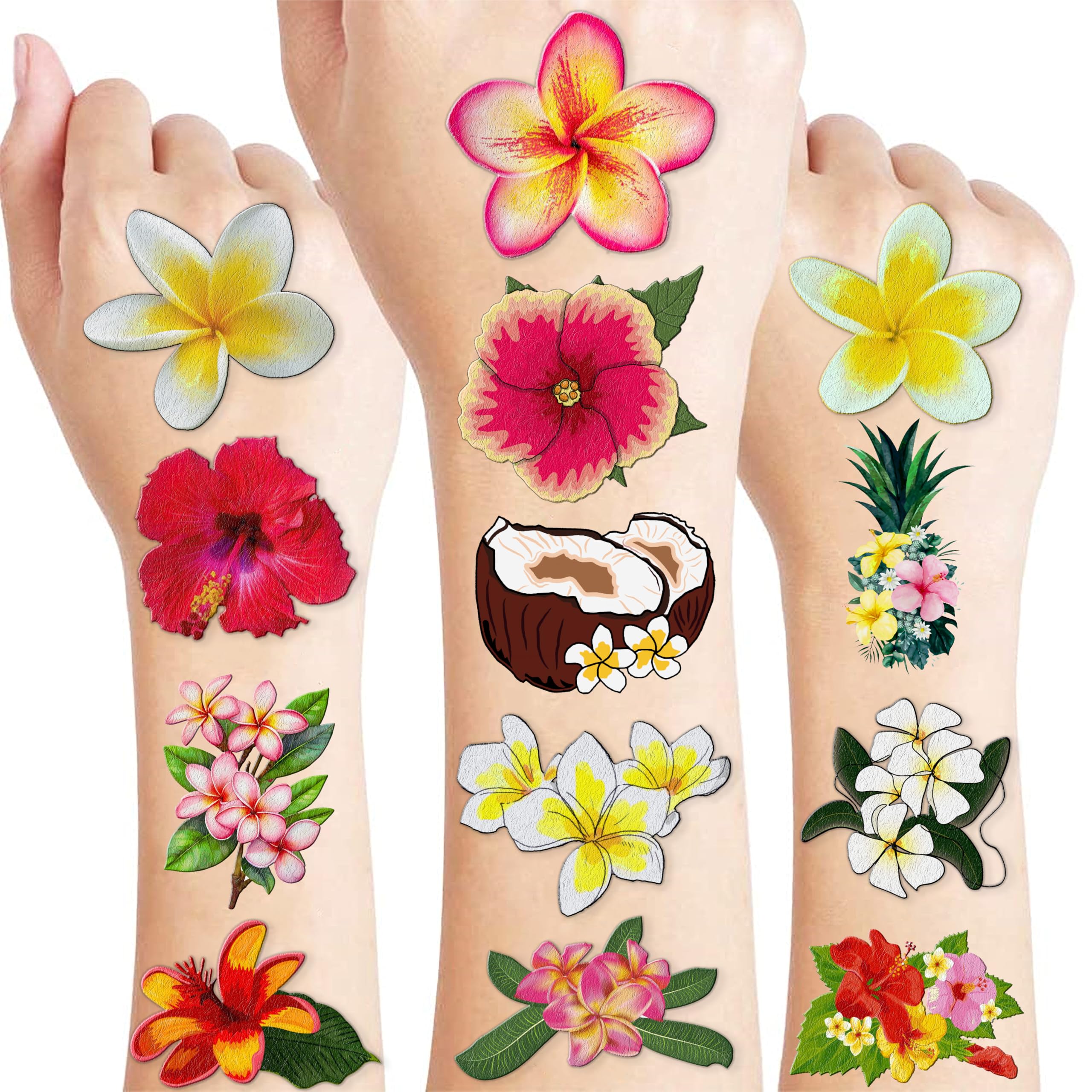 60 PCS Tropical Flower Hawaiian Pre-Cut Temporary Tattoos