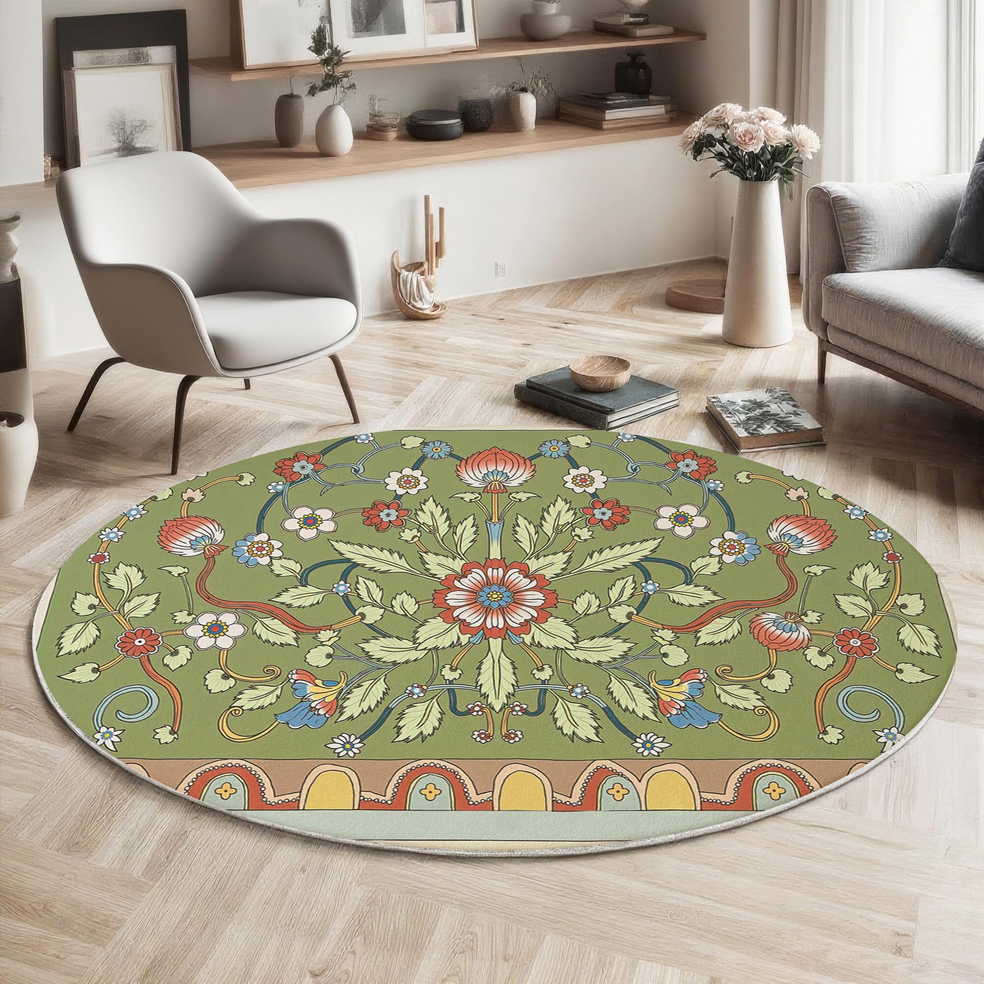 Tapis rond 60cm antidérapant et lavable à poil bas pour cuisine