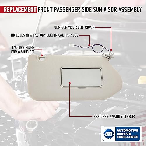 Miniatura 4 de Visera solar para el lado del conductor con lámpara  Compatible con Nissan e Infiniti  2013, 2014, 2015, 2016, 2017, 2018  Pathfinder, QX60, 2013