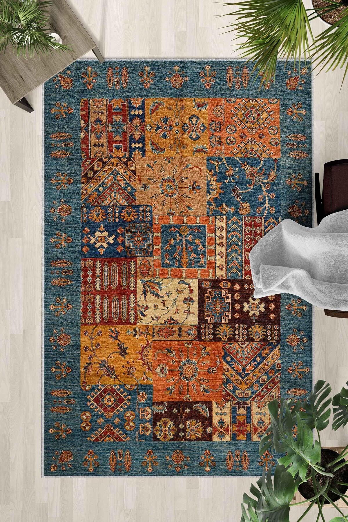 Monnhein Çok Renkli Halı 0142 - Yıkanabilir, Kaymaz Taban, Dijital Baskılı, Leke Tutmaz, İnce Hav, Modern Salon, Oturma Odası, Yatak Odası ve Mutfak için Dekoratif Halı