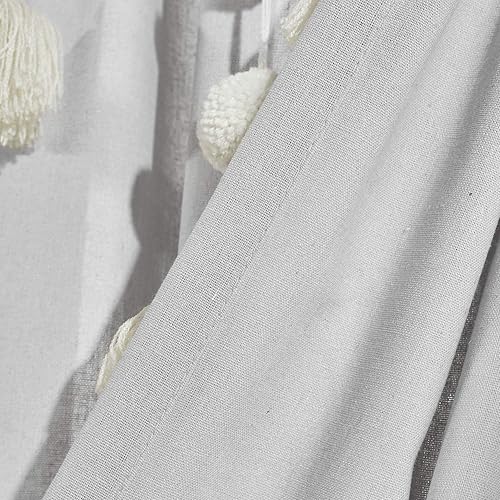 Miniatura 5 de Lush Decor - Panel de cortina con pompón estilo bohemio y borla de lino texturizado, individual de 52 pulgadas de ancho x 84 pulgadas de largo, gris