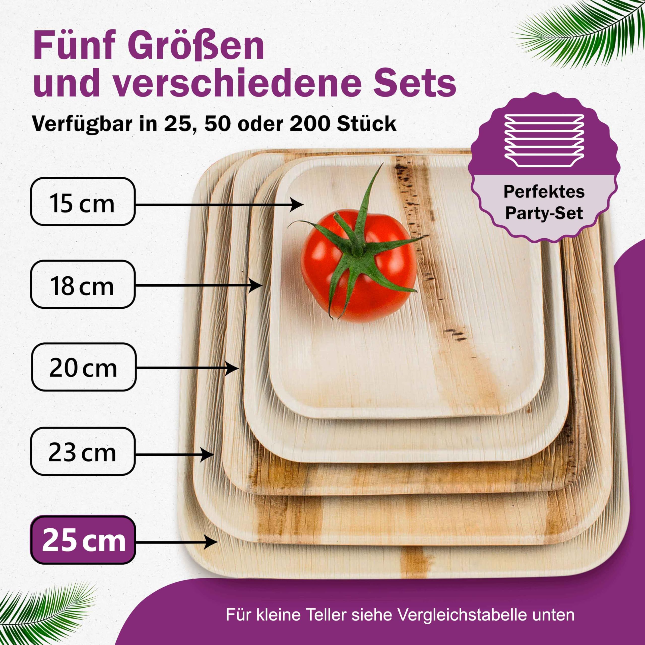 Bio Palmblatt Teller - 50 Stück groß eckig 25x25 cm - Premium Einweggeschirr kompostierbar - Umweltfreundliches Palmblatt-Geschirr - ähnl. Bambusteller Einweg