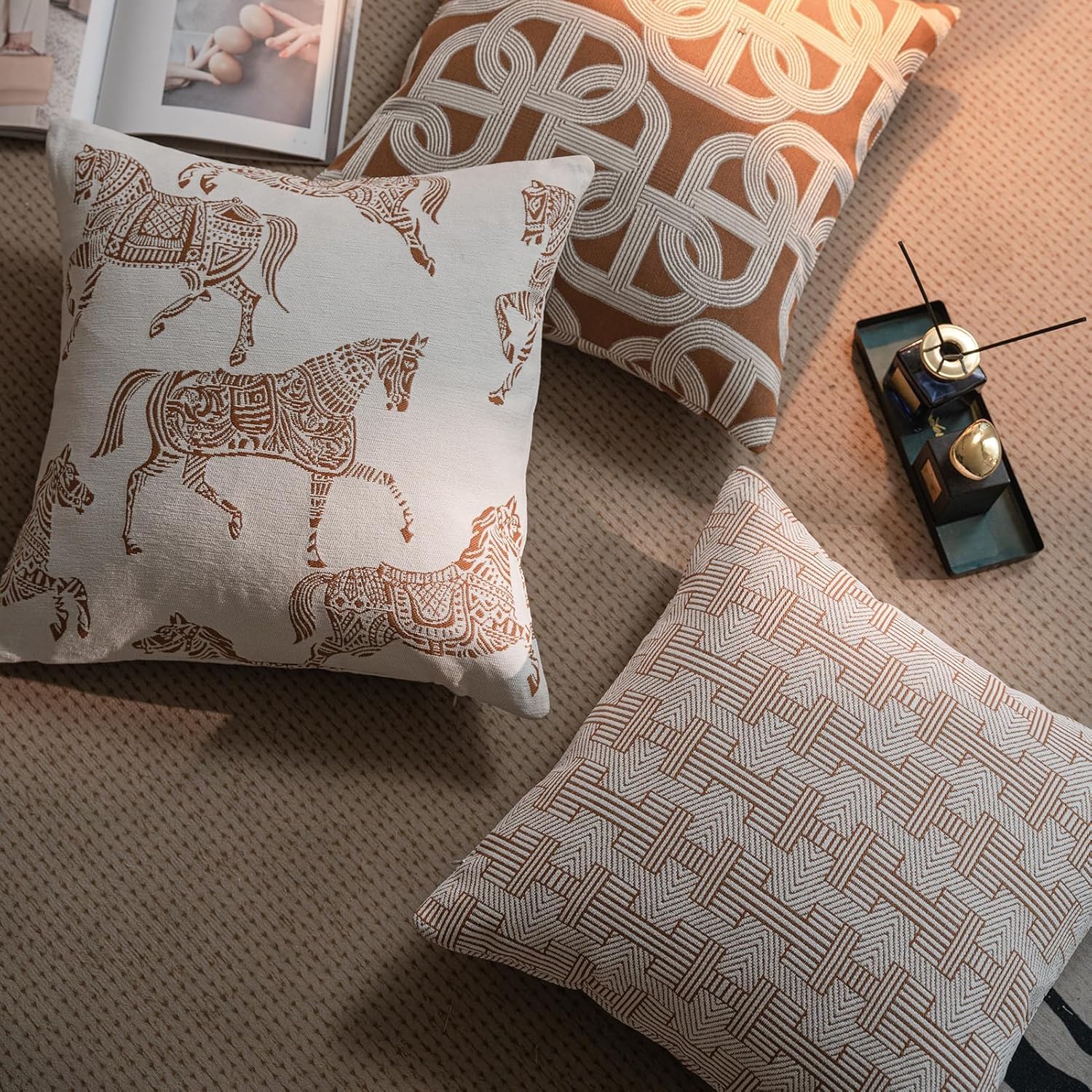 18x18'' Inches Throw Pillow Cushion Cover - Emma Orange Birch Stripe Pattern Couch Sofa Pillow Covers for Living Room Bedroom
