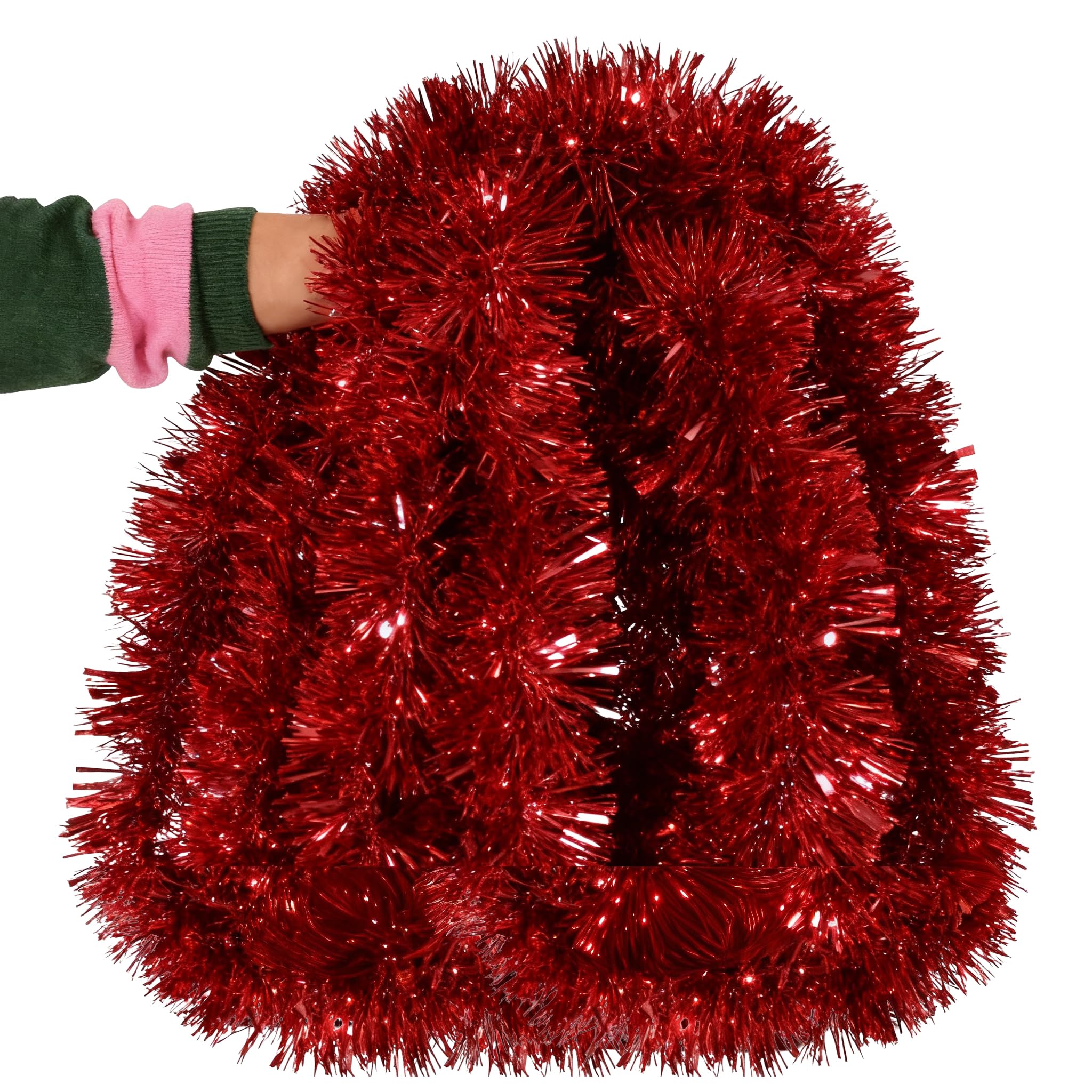 10m Red Chunky Tinsel – 10 Metres Sparkly Xmas Garland for Christmas Tree Decorations, Home & Office Christmas Décor UK