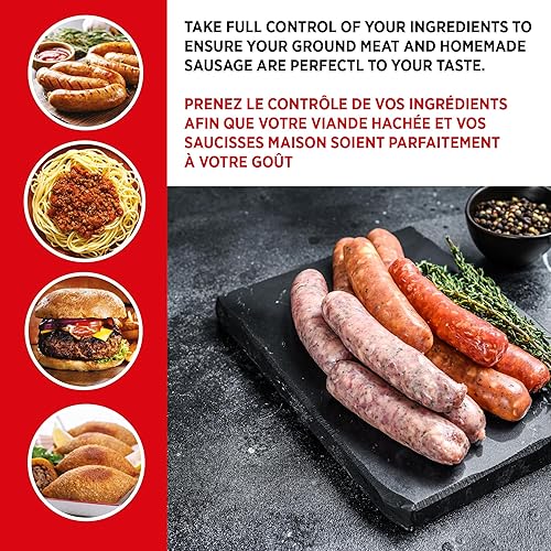 Miniatura 8 de Starfrit Picadora eléctrica de carne - Dos placas de molienda de acero inoxidable - Embudo de salchicha y accesorio Kebbe - 300W