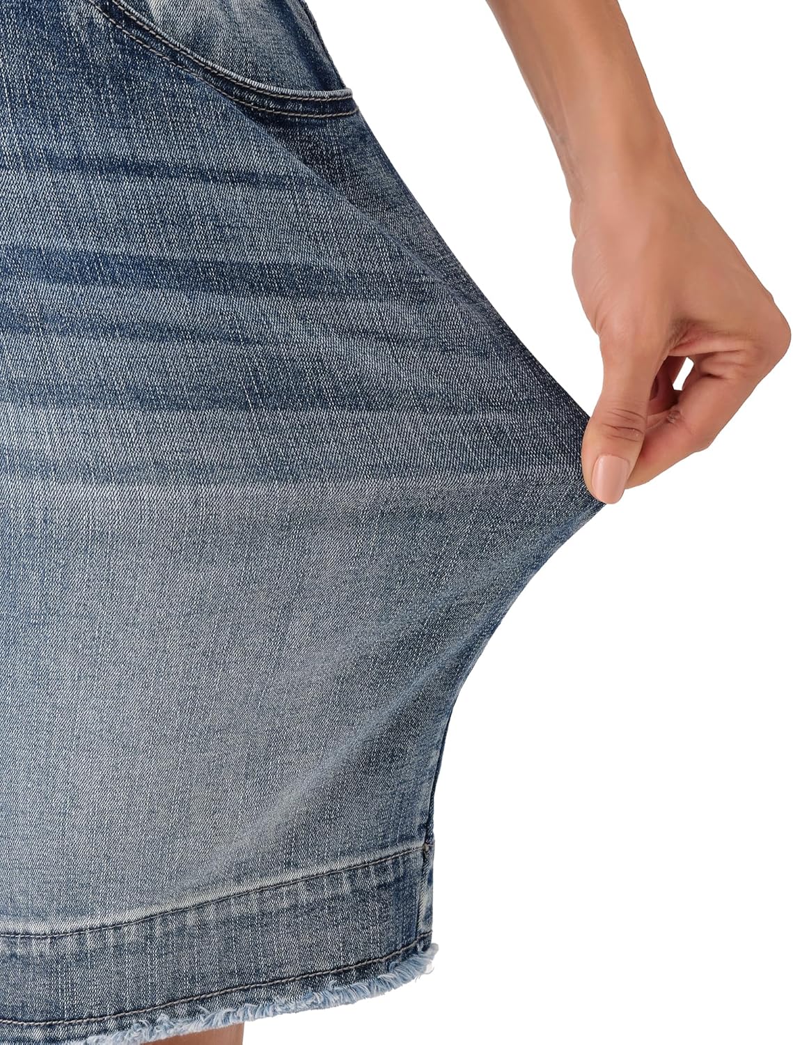 roswear Women's Stretchy Wide Leg High Waisted Frayed Hem Long Jean Shorts - Image 5