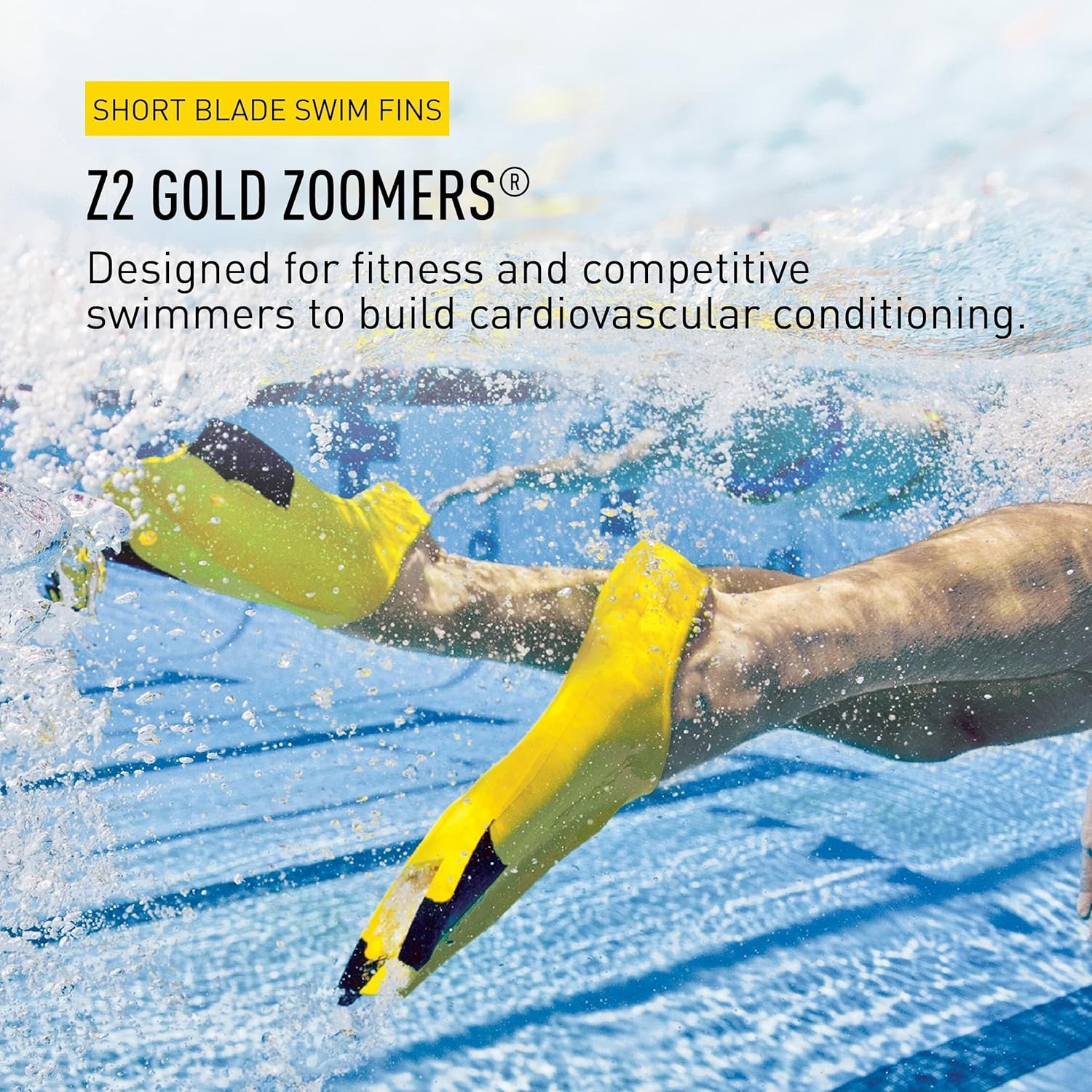 Finis Z2 Gold Zoomers Swim Fins - Short Blade Training Fins for Strength & Speed - Natural Rubber Fit