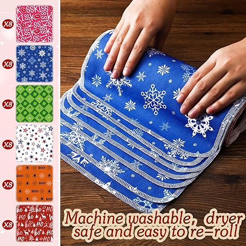 Miniatura 6 de Maxcheck 48 toallas de papel reutilizables de Navidad, árbol de Navidad, copos de nieve, sin papel, toallas de papel absorbentes de algodón lavable
