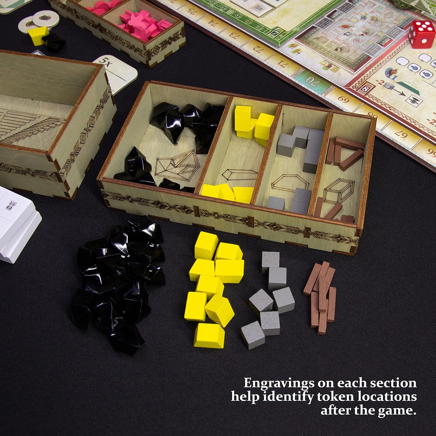 SMONEX Organizer Box Compatible with Teotihuacan Board Game and All Expansions - Handmade Organizer Insert with Laser Engraving - Ideal as Teotihuacan Board Game Accessories