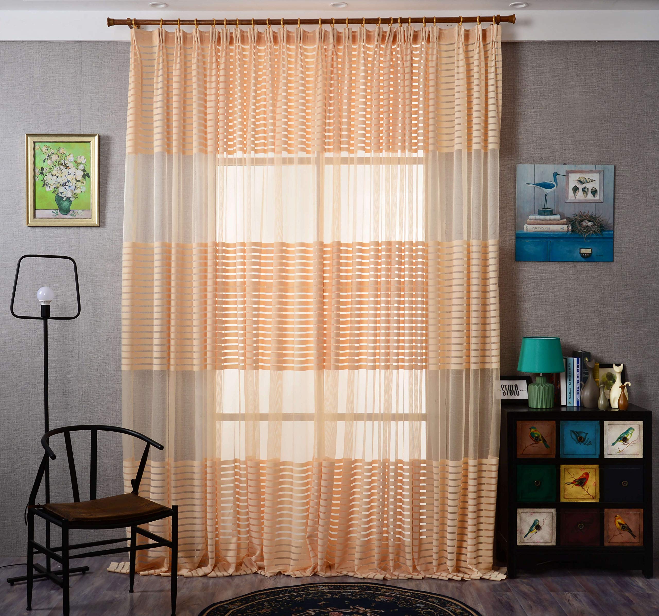 BOYOUTH - Tenda per lavori a maglia, motivo a righe, per decorazione della stanza,100 x 270 cm, colore: cachi, 2 pannelli