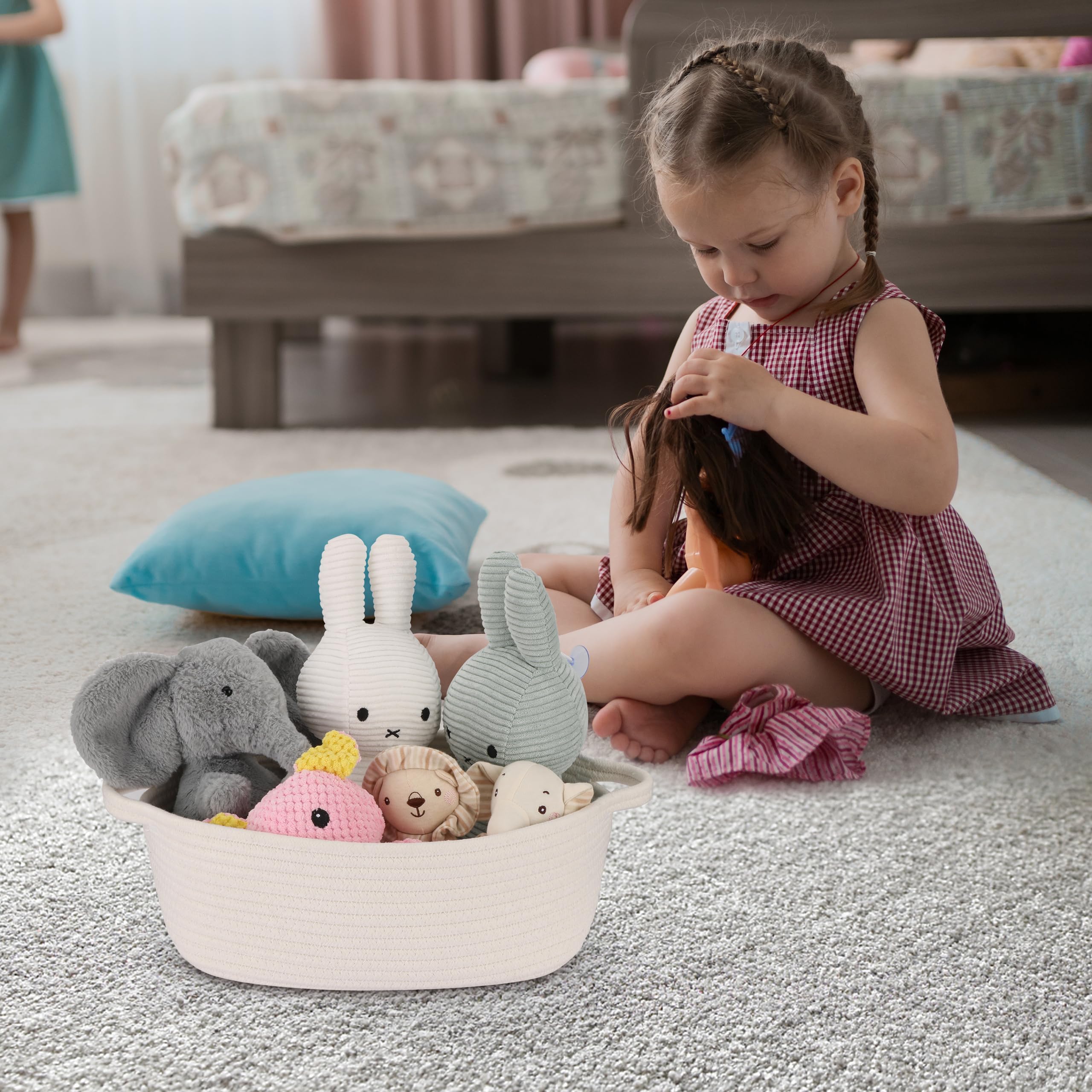 Kosz prezentowy, pusty pleciony kosz z liny bawełnianej, kosz prezentowy z folią prezentową i kokardką, kosz do przechowywania na baby shower, urodziny, wesele, Boże Narodzenie, Wielkanoc, biały