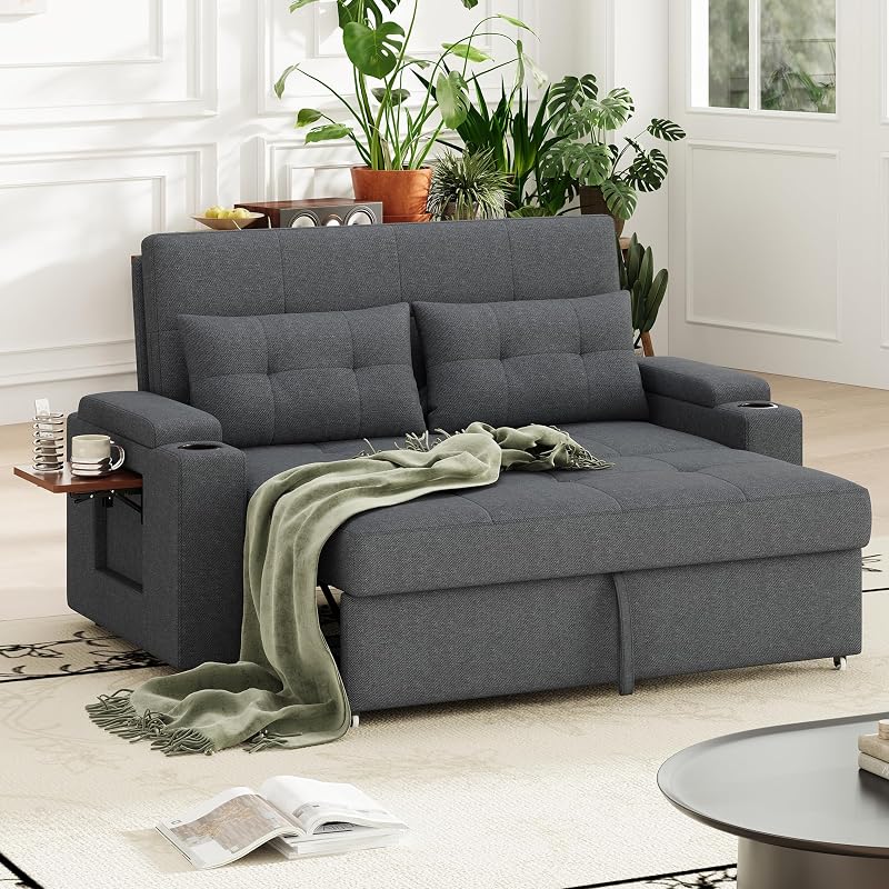 MALOL 65'' Convertible Futon Sofa Bed, 3-in-1 Pull Out Couch, Dark Grey