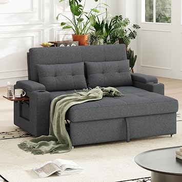 MALOL 65'' Convertible Futon Sofa Bed, 3-in-1 Pull Out Couch, Dark Grey