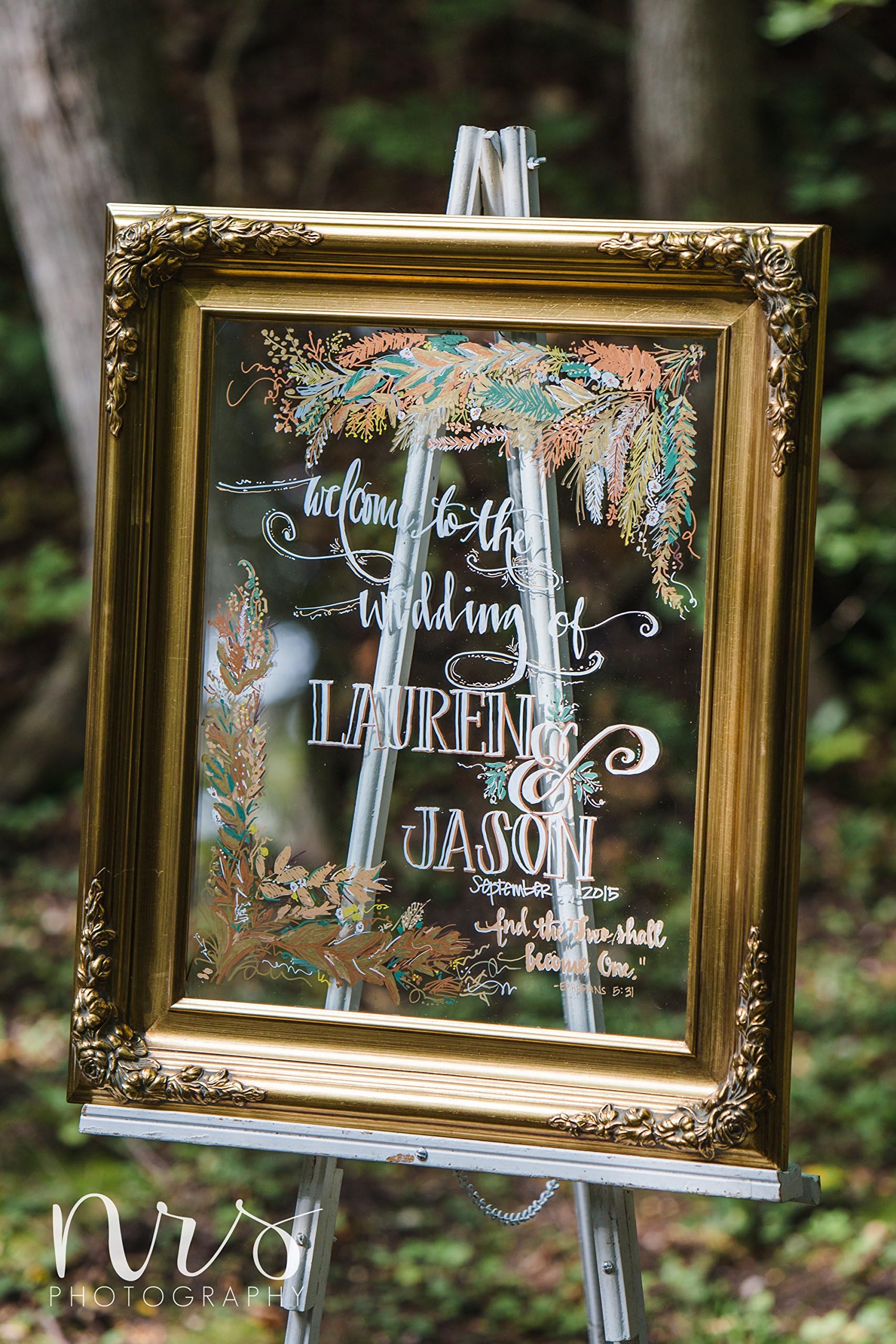 Welcome Wedding Sign on Framed Mirror