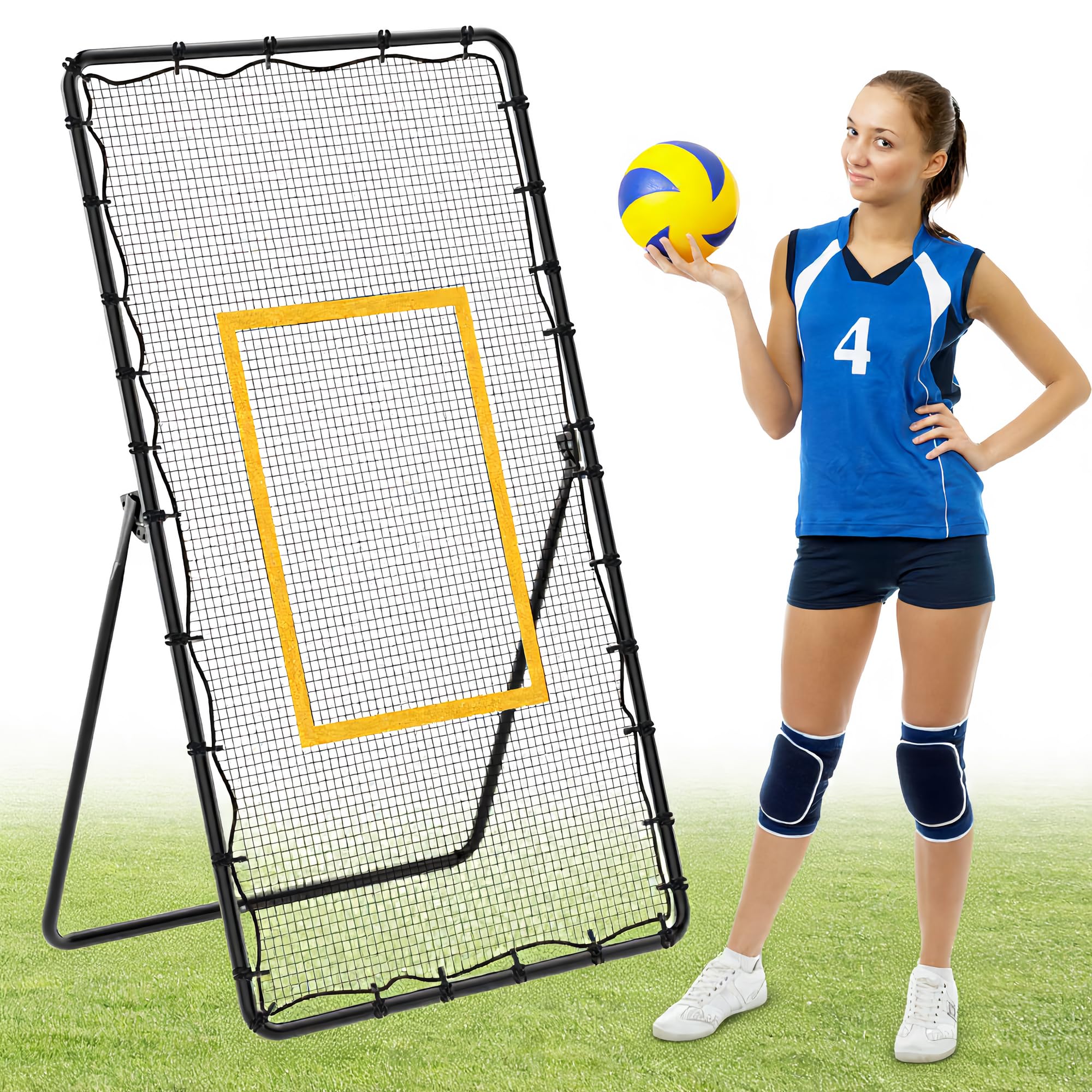 Volleyball Rebounder Training Net 7x4 ft, 5-Angle Adjustable Training Equipment Bounce Back Net Practice for Setting Spiking Bumping, Easy Set Up &amp; Steady for Multi Sports