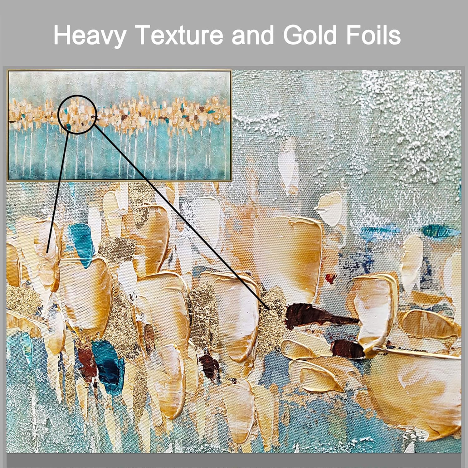 Large Abstract Landscape Canvas Painting: Rustic Hand-painted Texturing Gold Foils Brushstroke Gray Artwork Golden Framed Wall Art for Office (48" W x 24" H,Multi-Sized) 48"x24"(Framed)