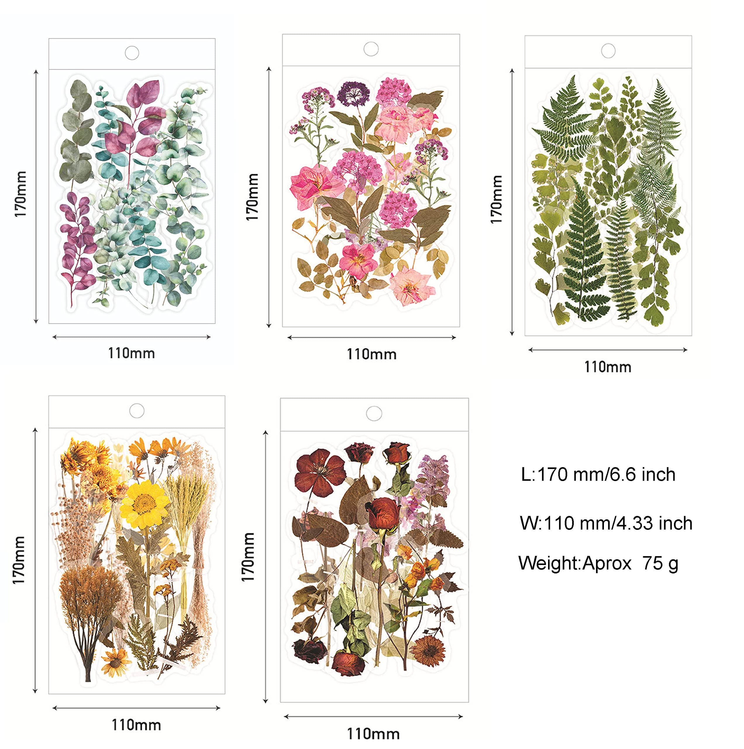 30 pezzi adesivi decorativi in PET adesivi segnalibro trasparenti adesivi per decorazioni di album fai da te adesivi con fiori secchi LM